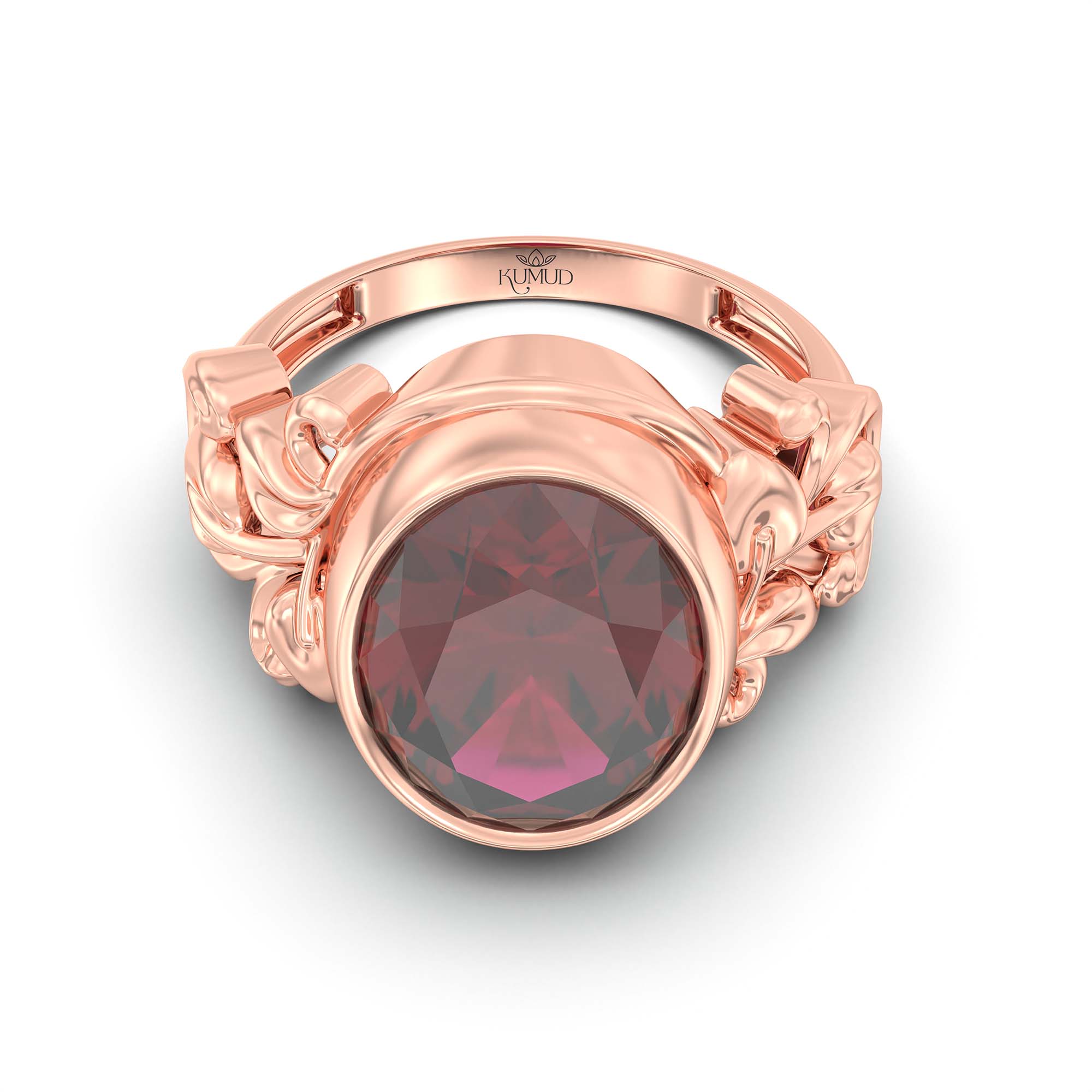 Ruby (Manik) Ring for Men in 18K Rose Gold – Oval 14x11 mm, Bezel Setting, 9 g (Design K12-5) thumbnail