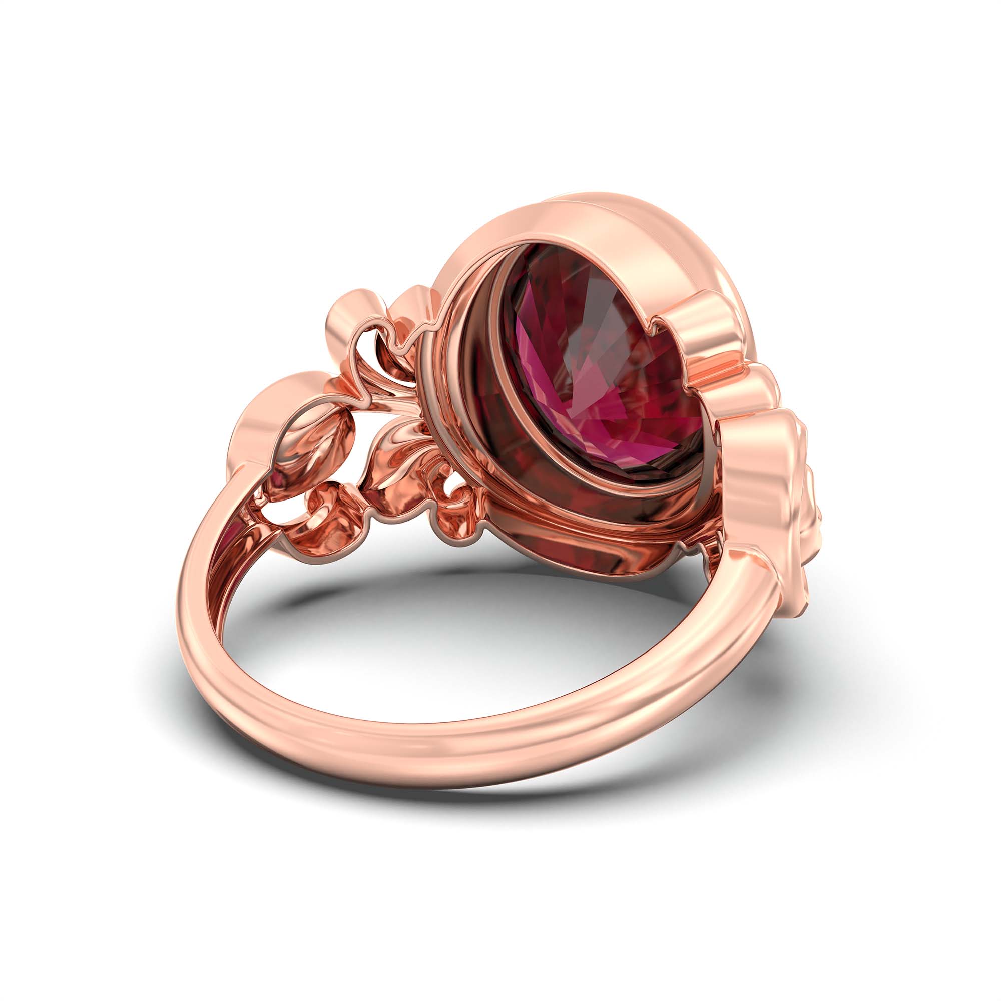 Ruby (Manik) Ring for Men in 18K Rose Gold – Oval 14x11 mm, Bezel Setting, 9 g (Design K12-5) thumbnail