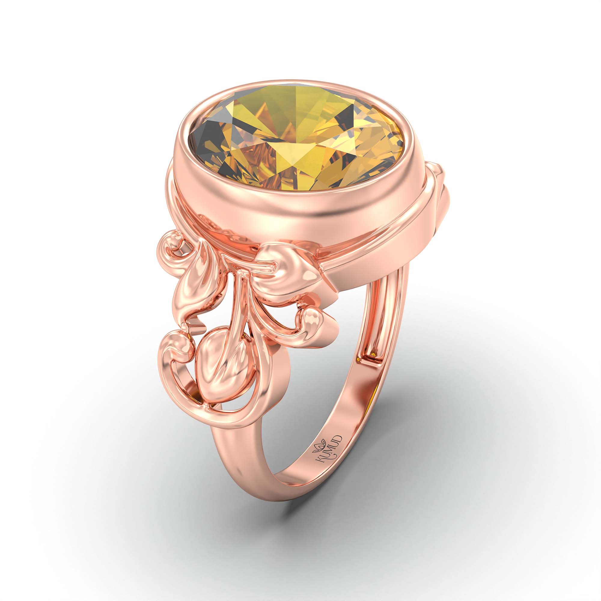 Yellow Sapphire (Pukhraj) Ring for Men in 18K Rose Gold – Oval 14x11 mm, Bezel Setting, 9 g (Design K12-5) thumbnail