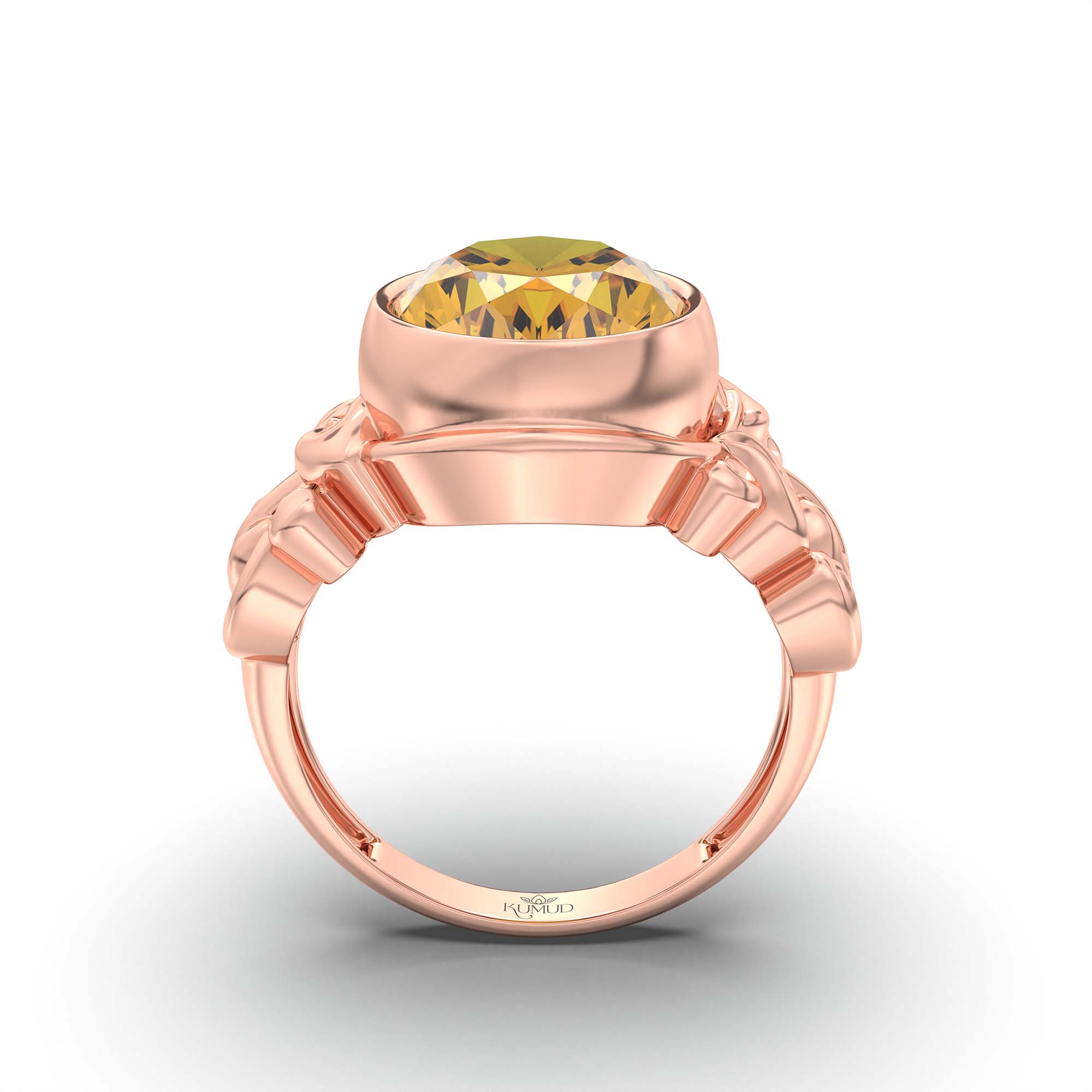 Yellow Sapphire (Pukhraj) Ring for Men in 18K Rose Gold – Oval 14x11 mm, Bezel Setting, 9 g (Design K12-5) thumbnail