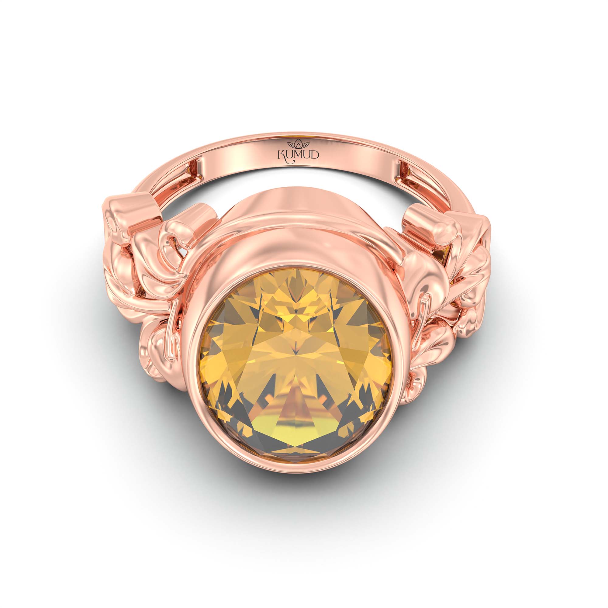 Yellow Sapphire (Pukhraj) Ring for Men in 18K Rose Gold – Oval 14x11 mm, Bezel Setting, 9 g (Design K12-5) thumbnail