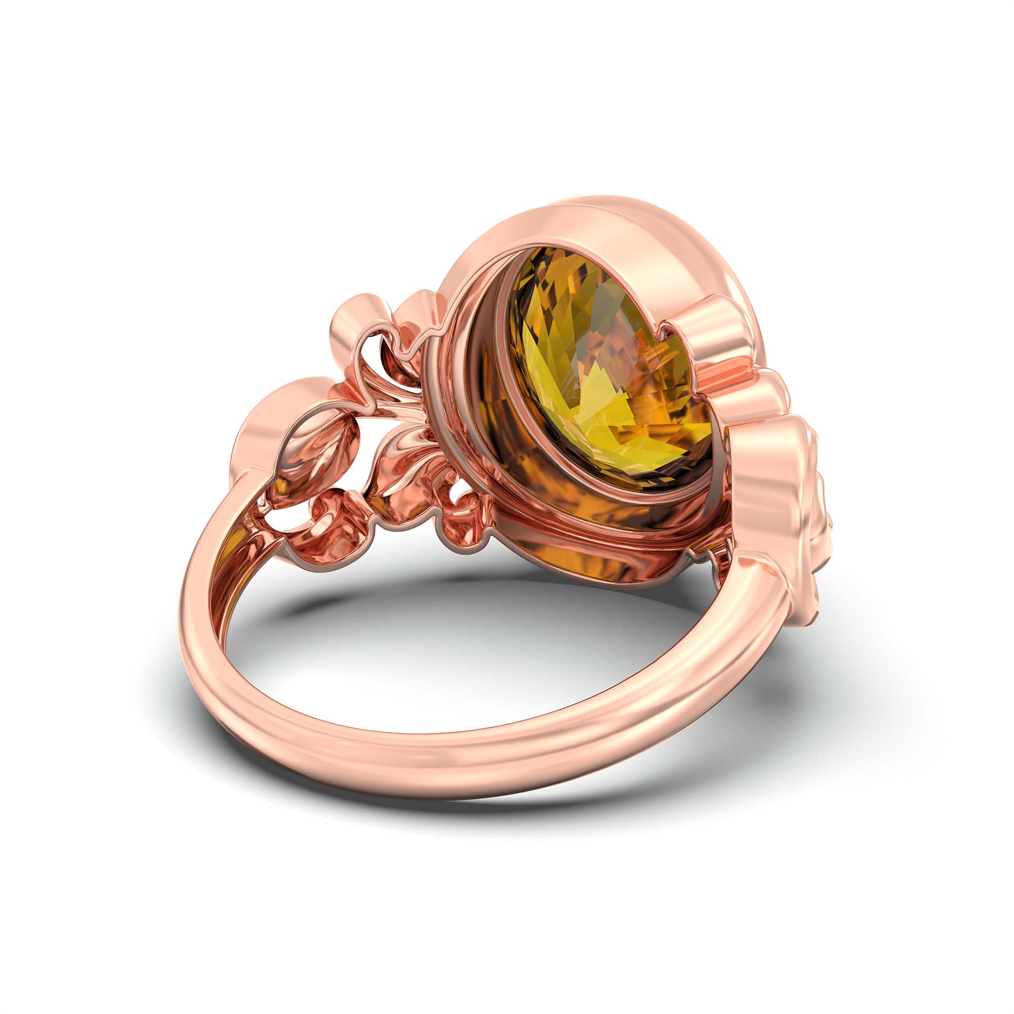 Yellow Sapphire (Pukhraj) Ring for Men in 18K Rose Gold – Oval 14x11 mm, Bezel Setting, 9 g (Design K12-5) thumbnail