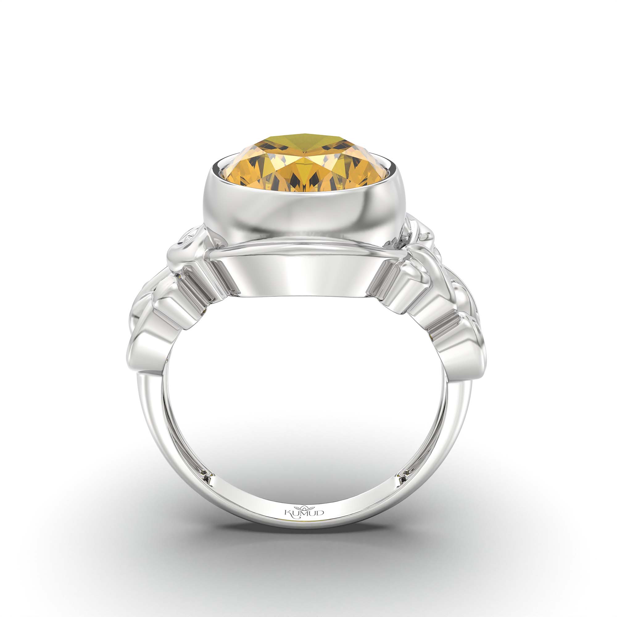 Yellow Sapphire (Pukhraj) Ring for Men in 18K White Gold – Oval 14x11 mm, Bezel Setting, 9 g (Design K12-5) thumbnail
