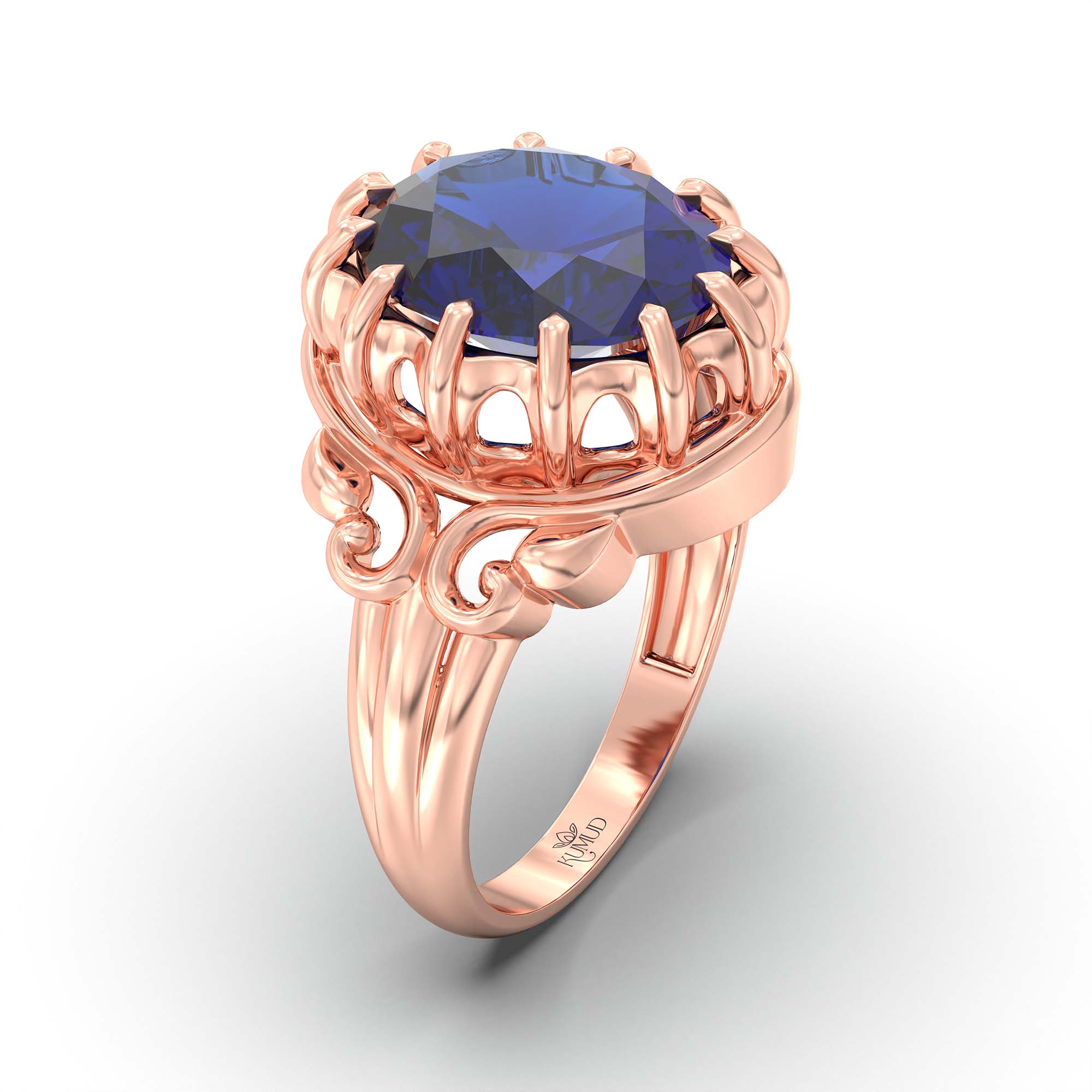 Blue Sapphire (Neelam) Ring for Men in 18K Rose Gold – Oval 14x11 mm, Prong Setting, 9 g (Design K12-6) thumbnail