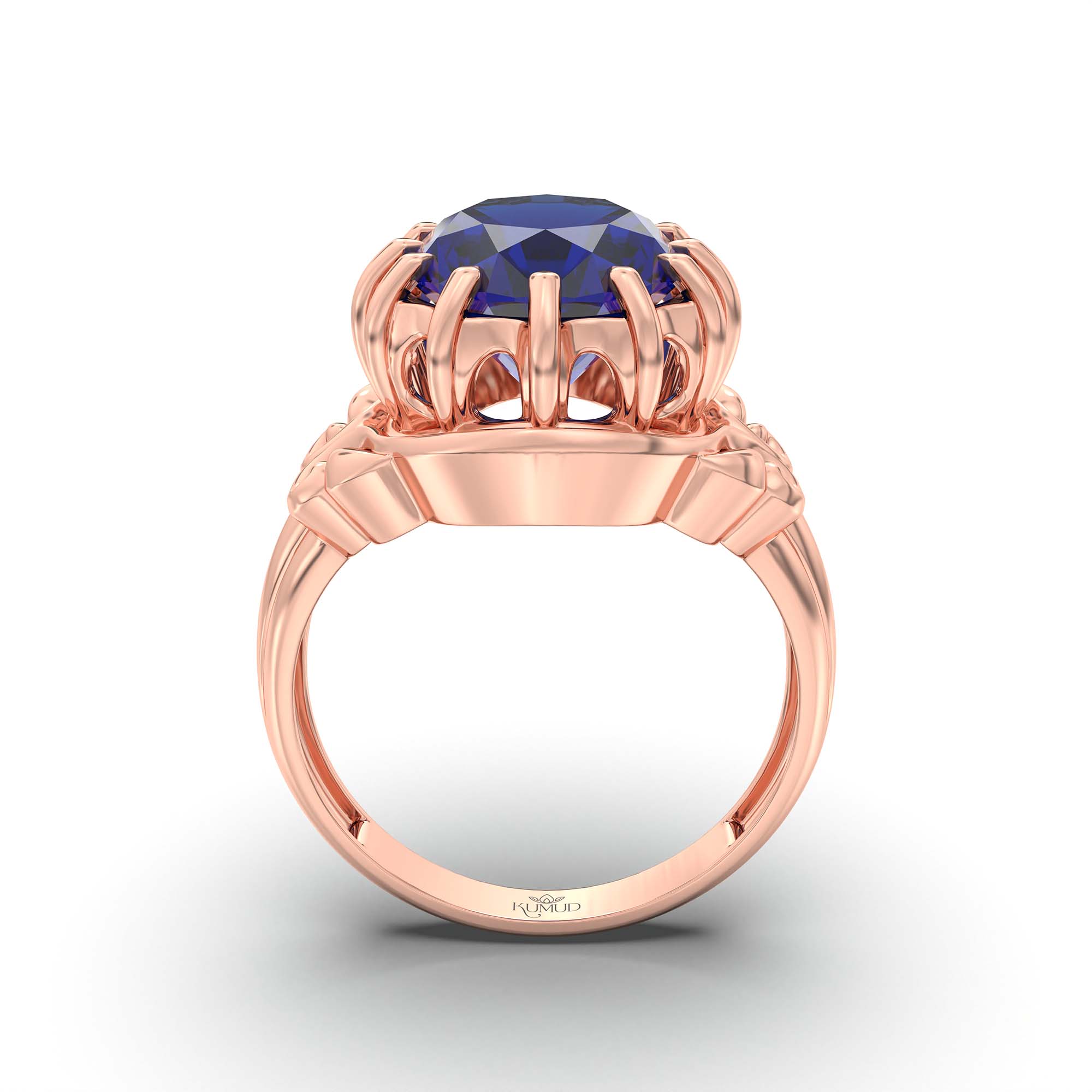 Blue Sapphire (Neelam) Ring for Men in 18K Rose Gold – Oval 14x11 mm, Prong Setting, 9 g (Design K12-6) thumbnail