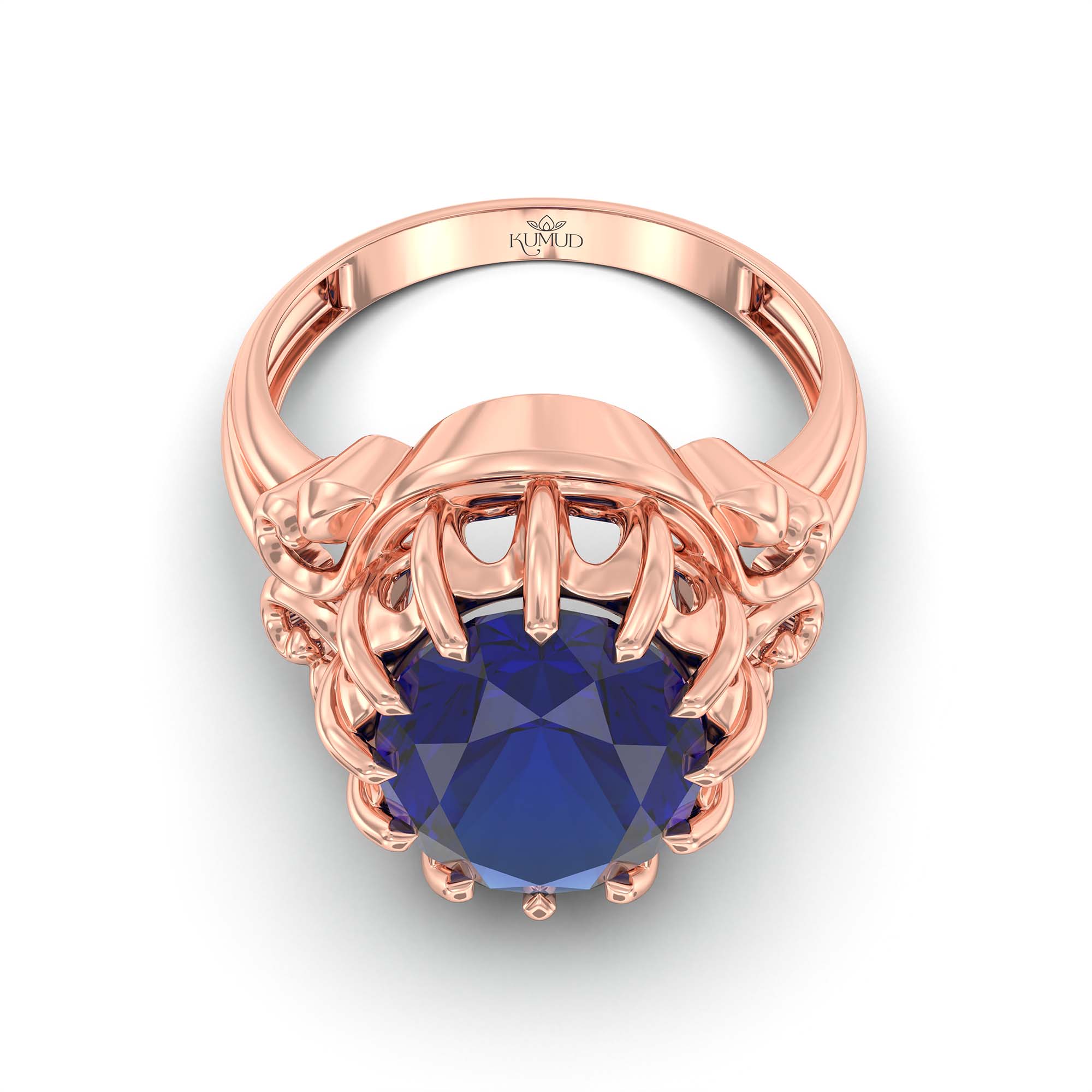 Blue Sapphire (Neelam) Ring for Men in 18K Rose Gold – Oval 14x11 mm, Prong Setting, 9 g (Design K12-6) thumbnail