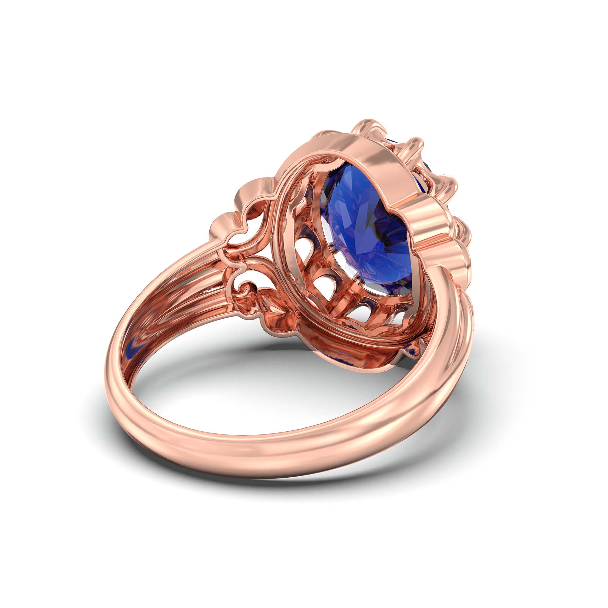Blue Sapphire (Neelam) Ring for Men in 18K Rose Gold – Oval 14x11 mm, Prong Setting, 9 g (Design K12-6) thumbnail