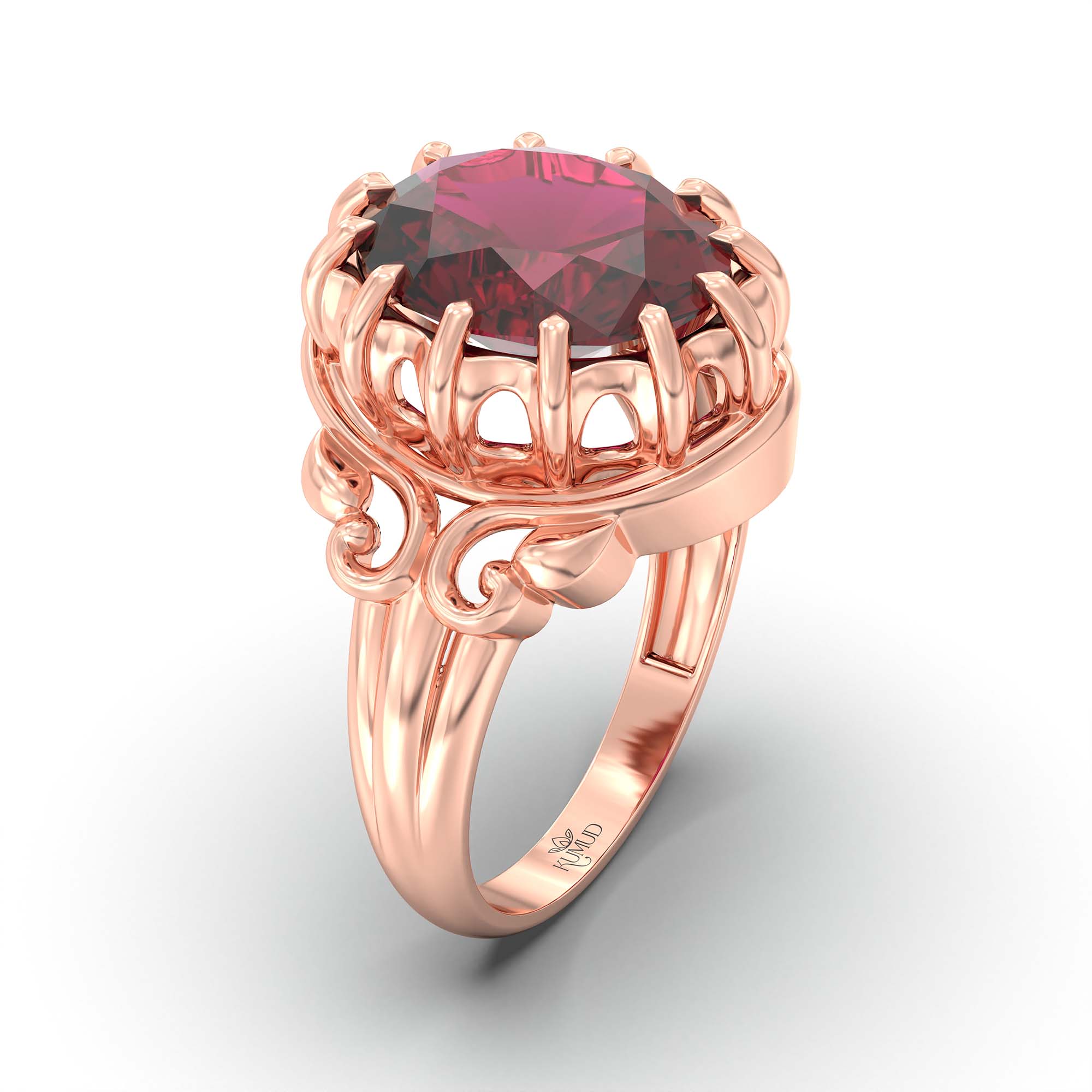 Ruby (Manik) Ring for Men in 18K Rose Gold – Oval 14x11 mm, Prong Setting, 9 g (Design K12-6) thumbnail