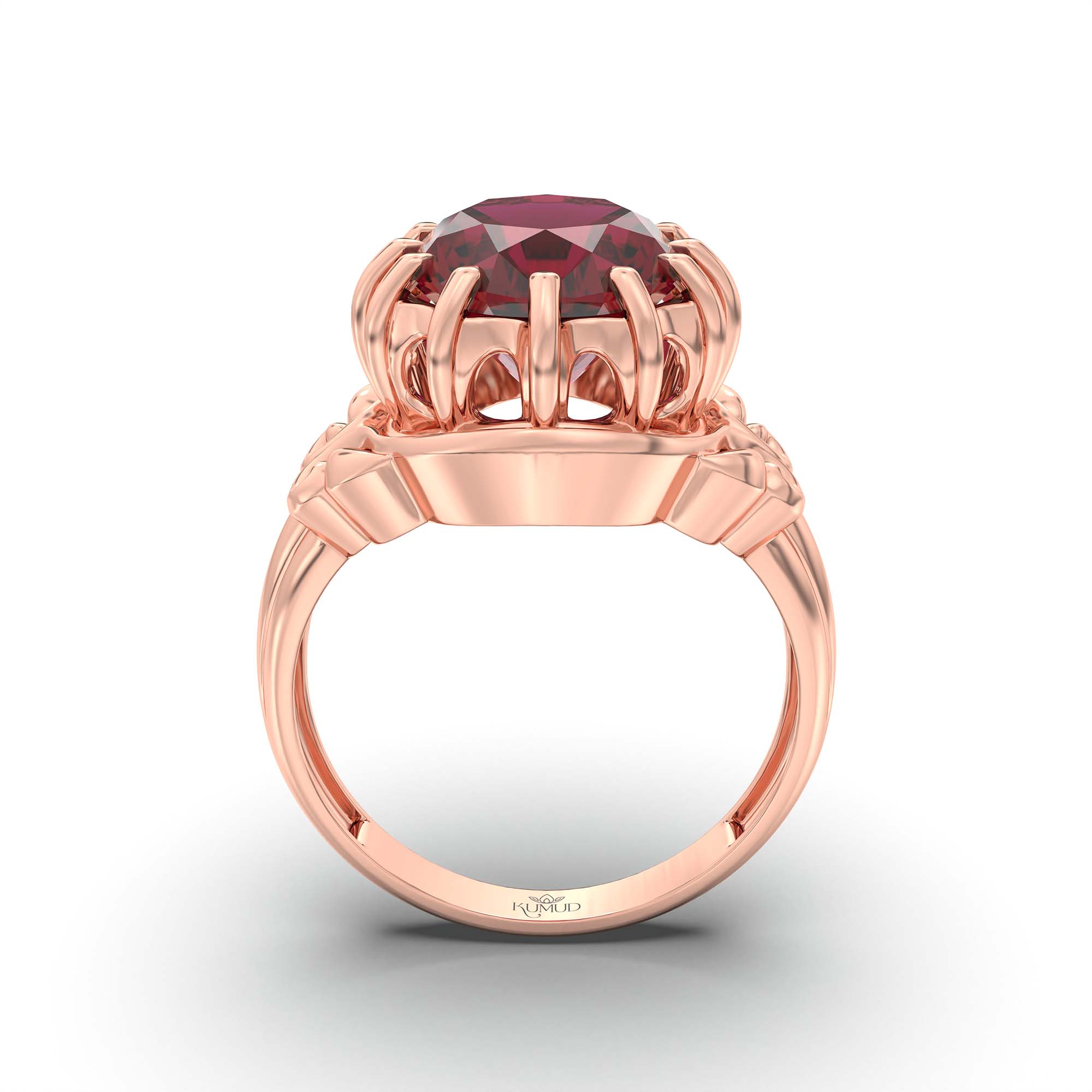 Ruby (Manik) Ring for Men in 18K Rose Gold – Oval 14x11 mm, Prong Setting, 9 g (Design K12-6) thumbnail
