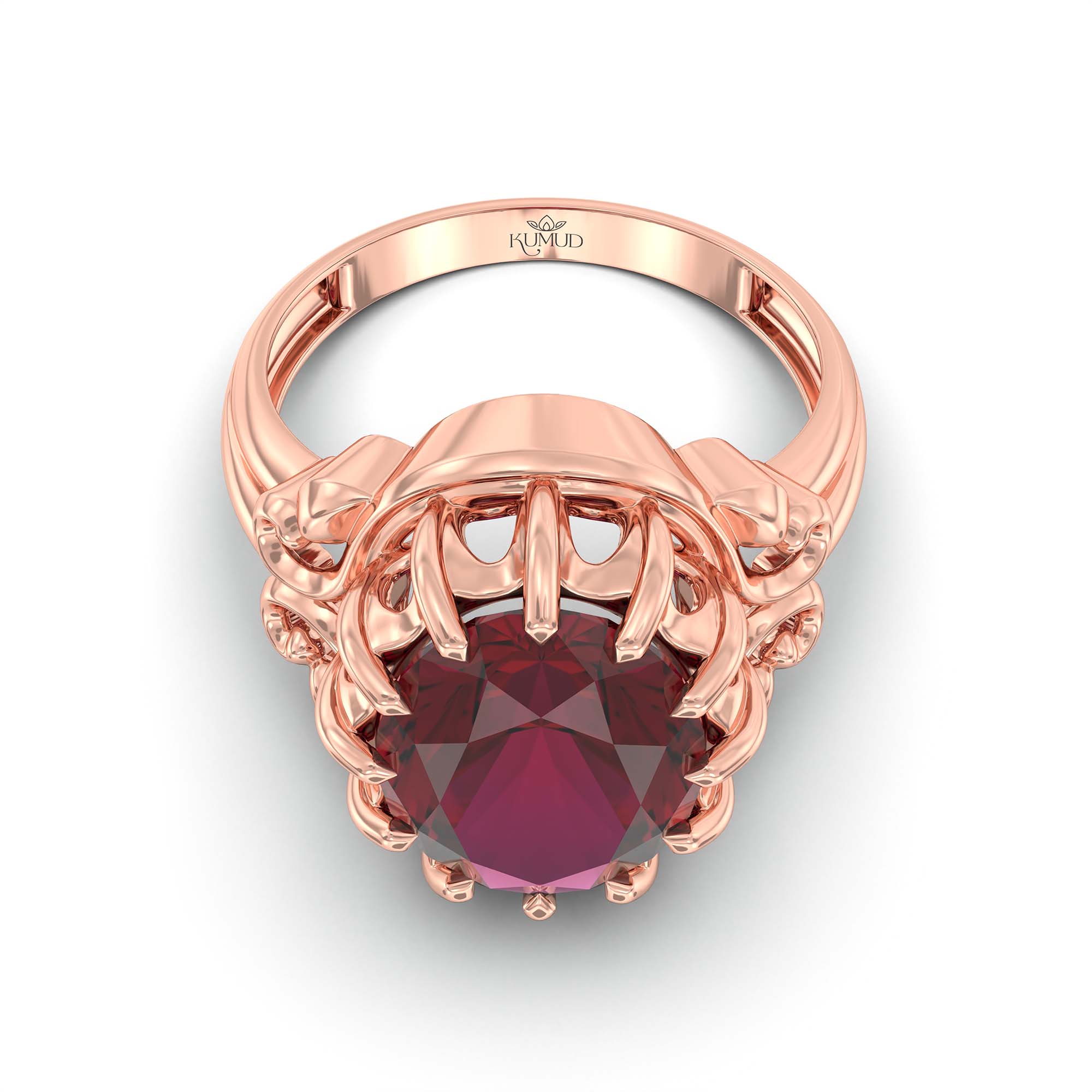 Ruby (Manik) Ring for Men in 18K Rose Gold – Oval 14x11 mm, Prong Setting, 9 g (Design K12-6) thumbnail