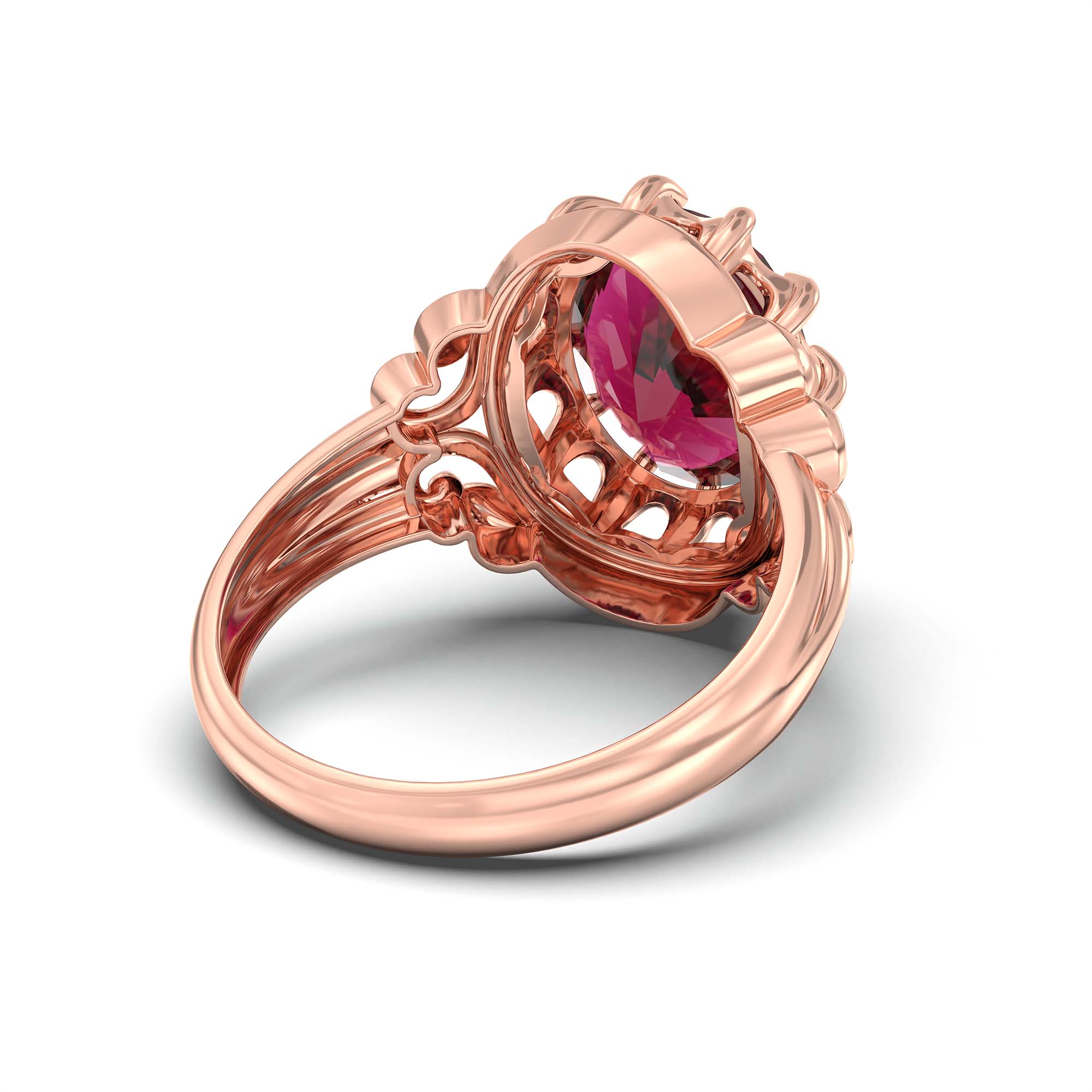 Ruby (Manik) Ring for Men in 18K Rose Gold – Oval 14x11 mm, Prong Setting, 9 g (Design K12-6) thumbnail