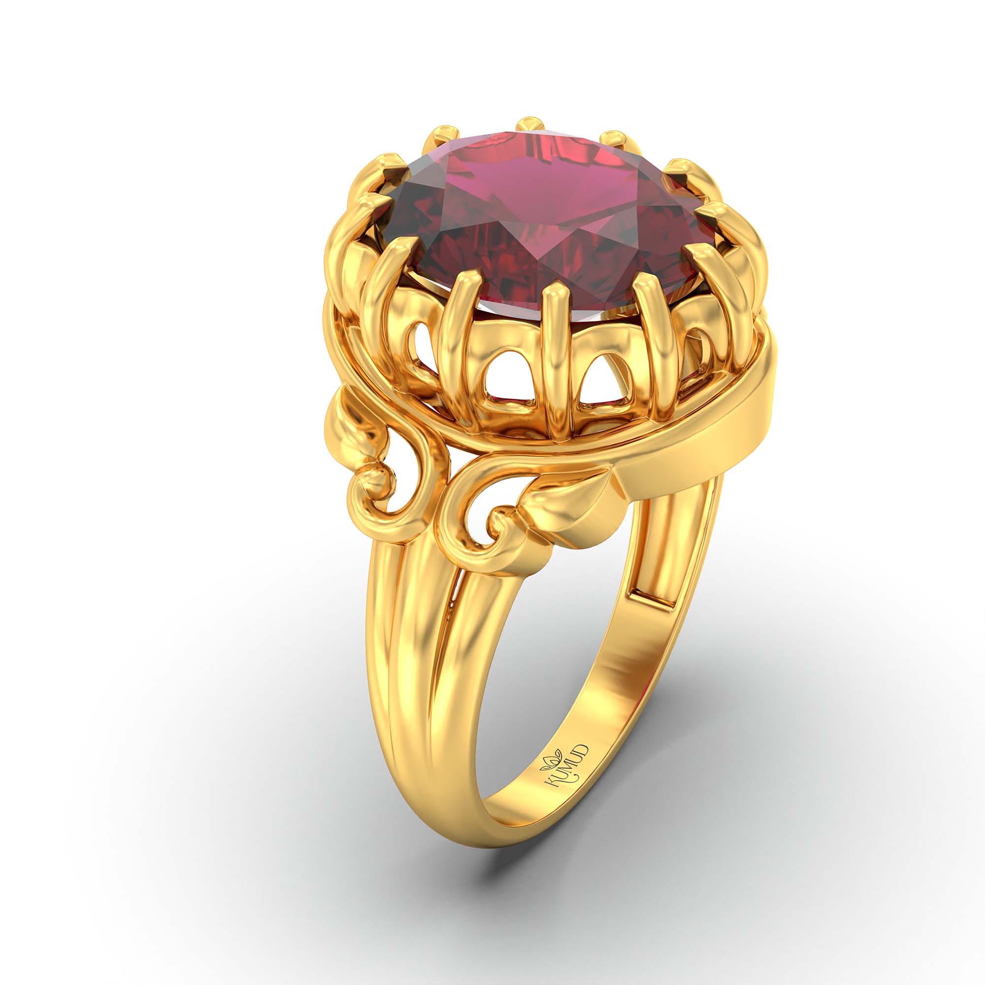 Ruby (Manik) Ring for Men in 22K Yellow Gold – Oval 14x11 mm, Prong Setting, 9 g (Design K12-6) thumbnail