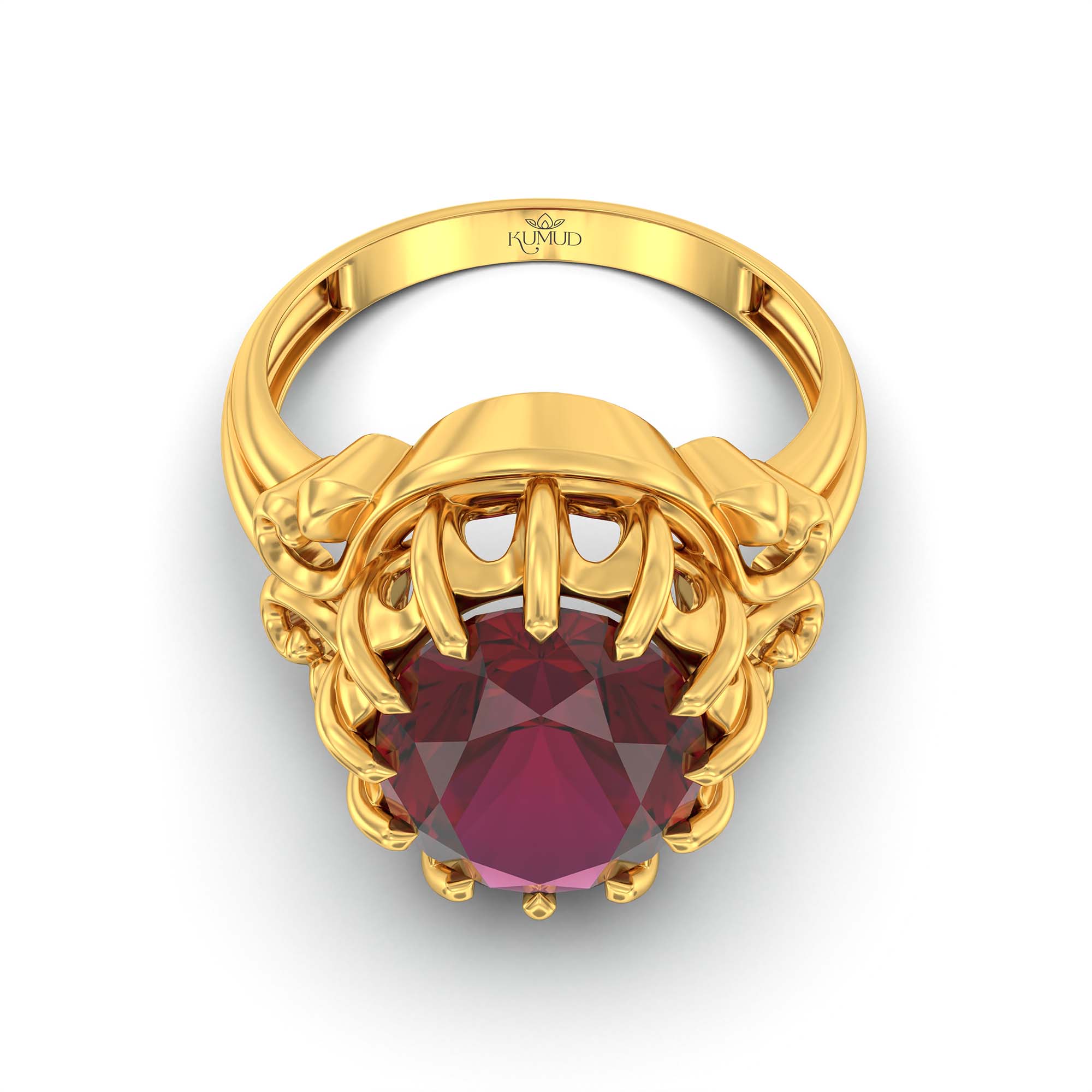 Ruby (Manik) Ring for Men in 22K Yellow Gold – Oval 14x11 mm, Prong Setting, 9 g (Design K12-6) thumbnail