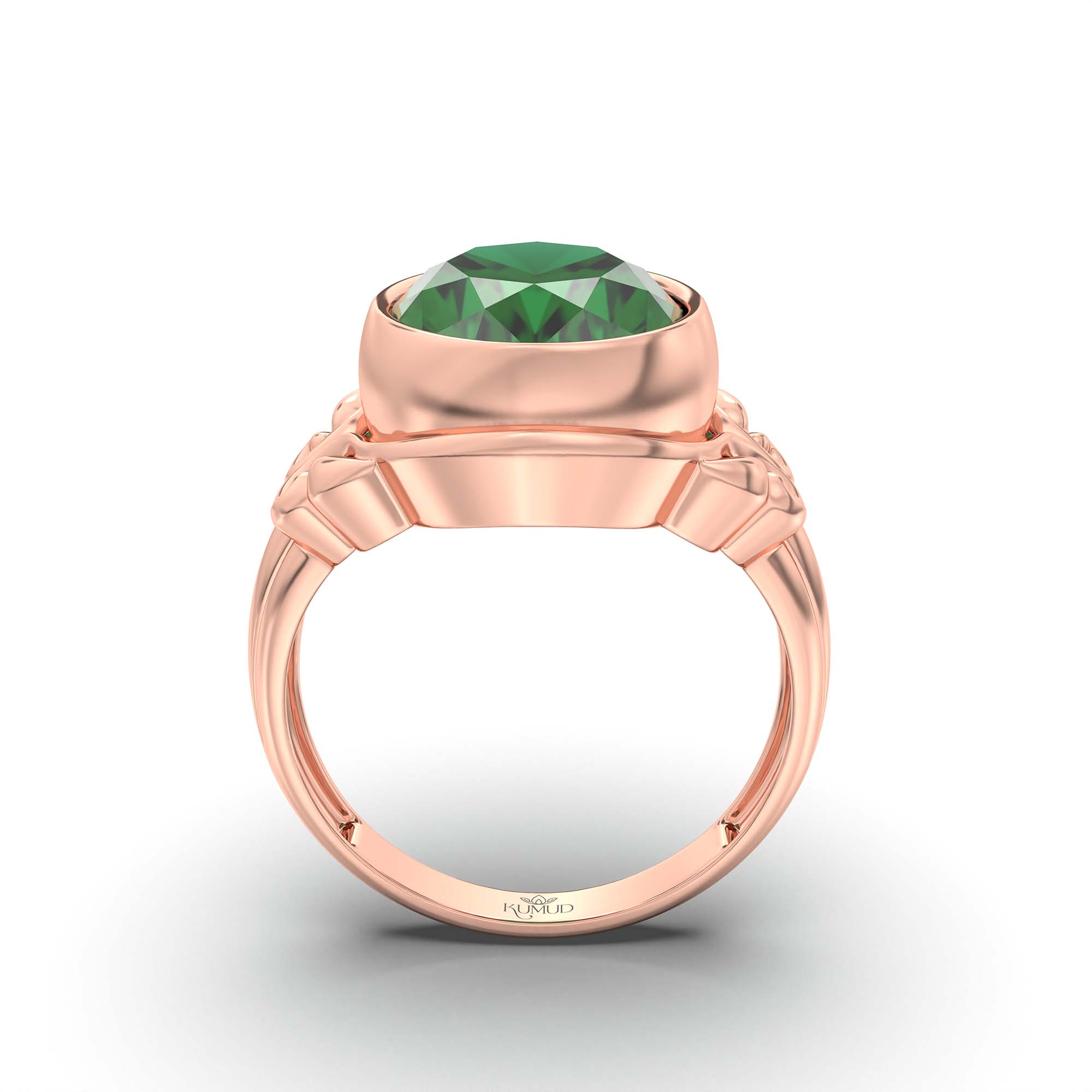 Emerald (Panna) Ring for Men in 18K Rose Gold – Oval 14x11 mm, Bezel Setting, 9 g (Design K12-6) thumbnail