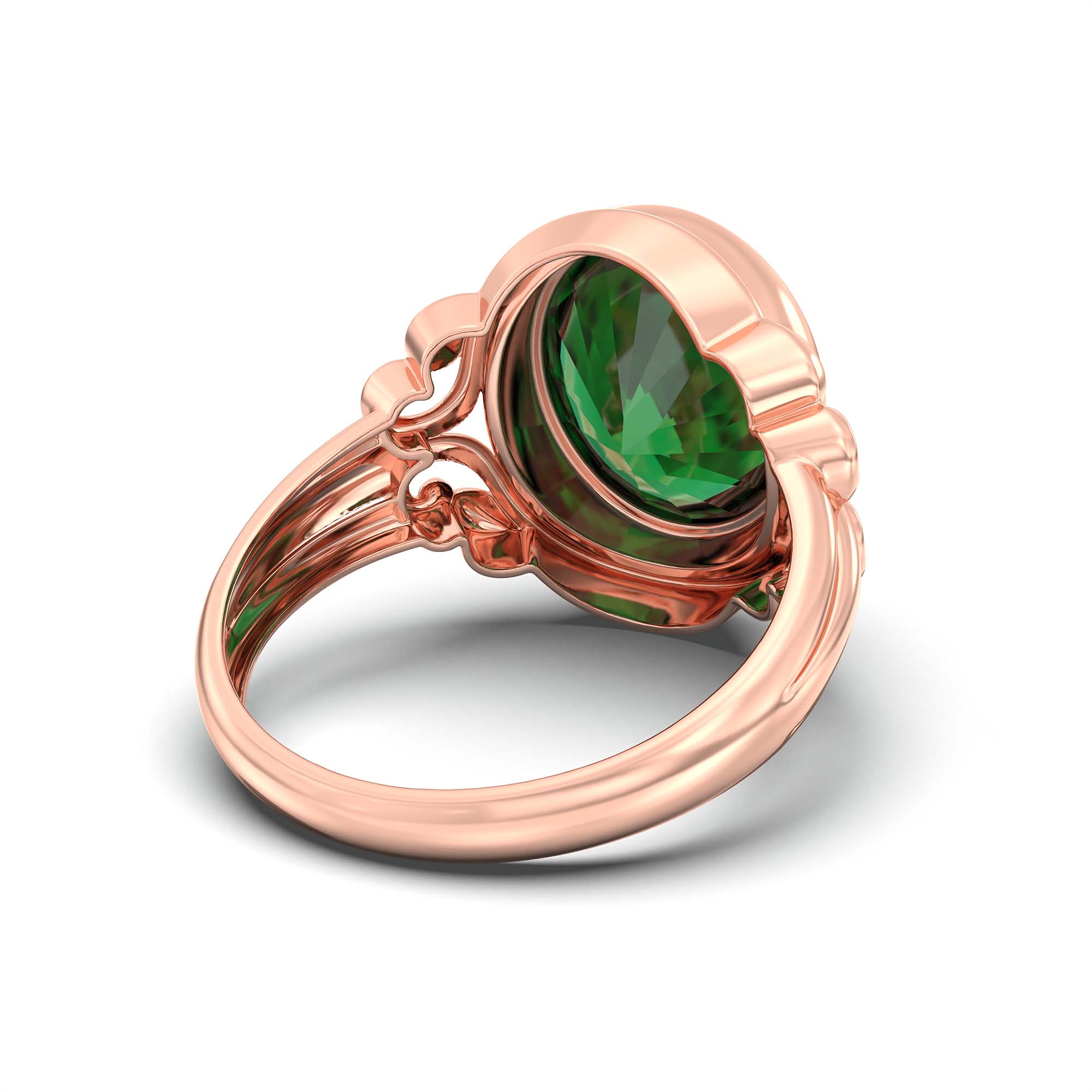 Emerald (Panna) Ring for Men in 18K Rose Gold – Oval 14x11 mm, Bezel Setting, 9 g (Design K12-6) thumbnail