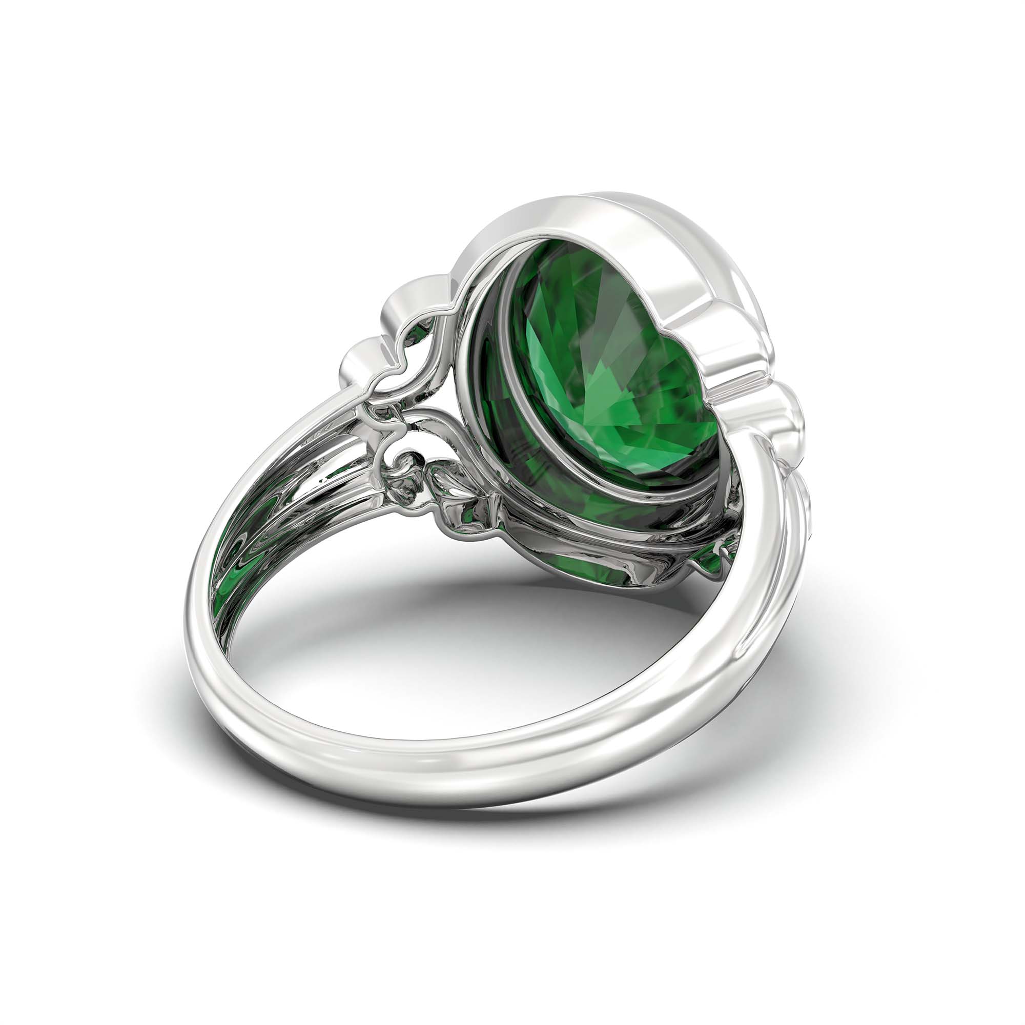 Emerald (Panna) Ring for Men in 18K White Gold – Oval 14x11 mm, Bezel Setting, 9 g (Design K12-6) thumbnail