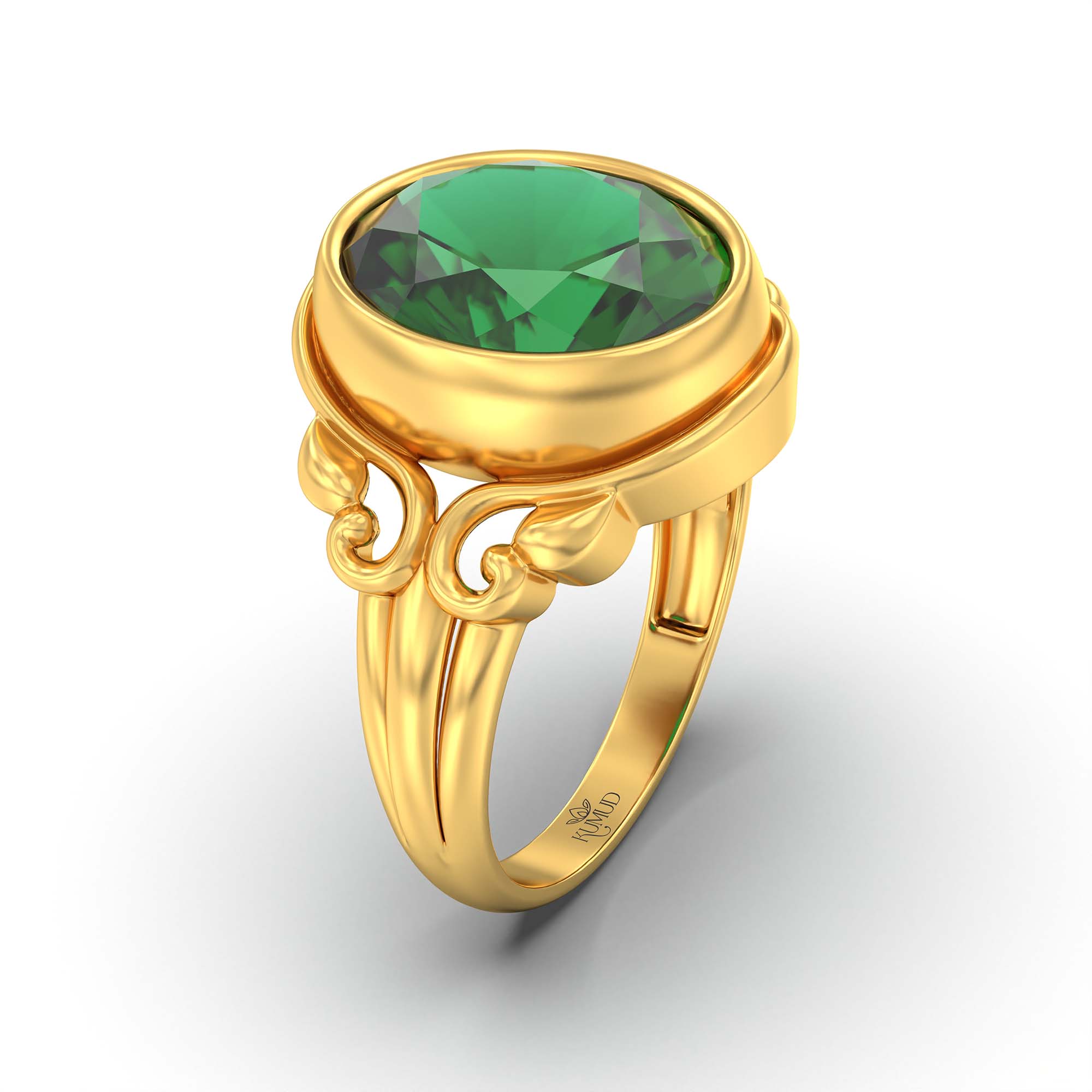 Emerald (Panna) Ring for Men in 22K Yellow Gold – Oval 14x11 mm, Bezel Setting, 9 g (Design K12-6) thumbnail