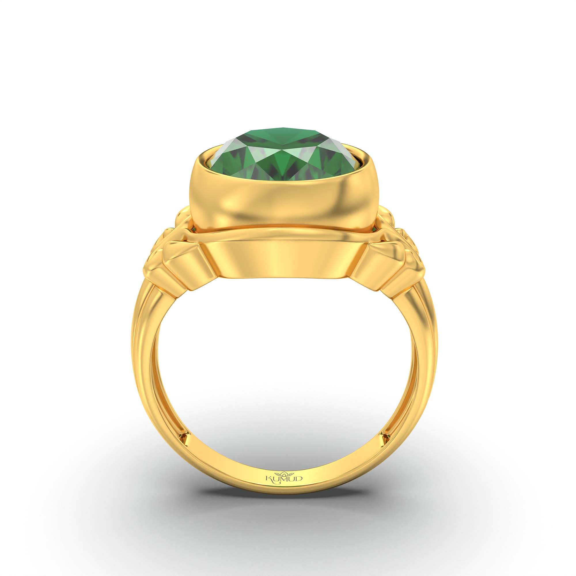 Emerald (Panna) Ring for Men in 22K Yellow Gold – Oval 14x11 mm, Bezel Setting, 9 g (Design K12-6) thumbnail