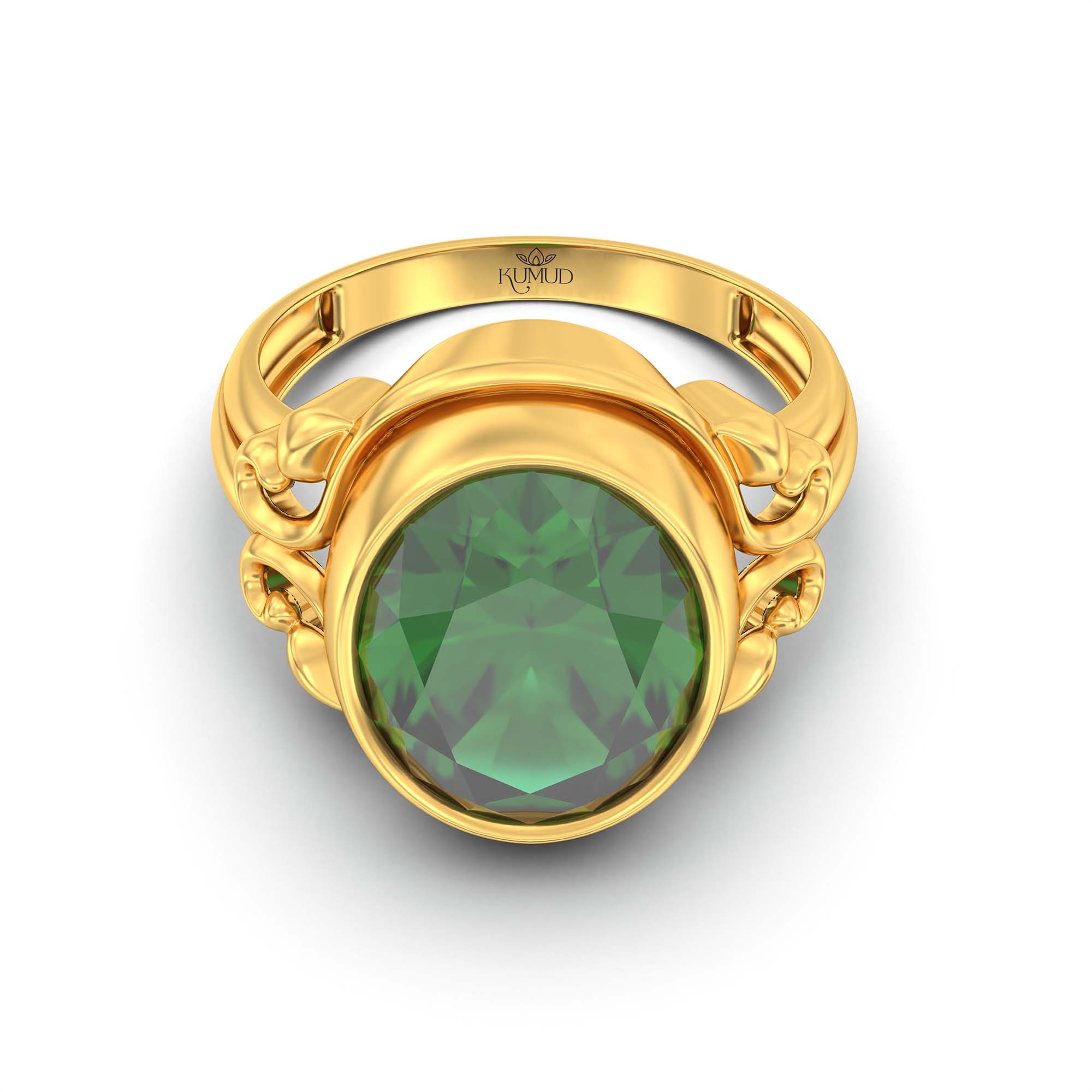 Emerald (Panna) Ring for Men in 22K Yellow Gold – Oval 14x11 mm, Bezel Setting, 9 g (Design K12-6) thumbnail