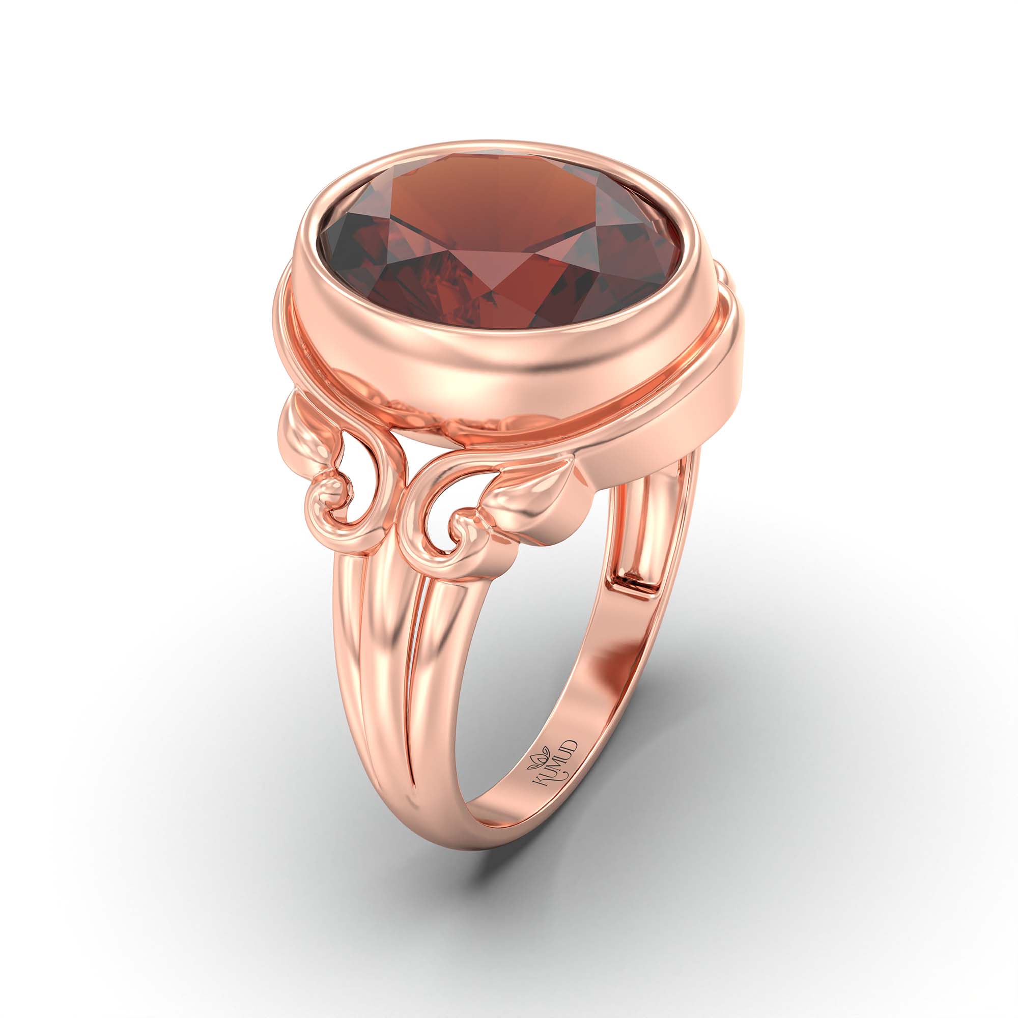 Hessonite (Gomed) Ring for Men in 18K Rose Gold – Oval 14x11 mm, Bezel Setting, 9 g (Design K12-6) thumbnail