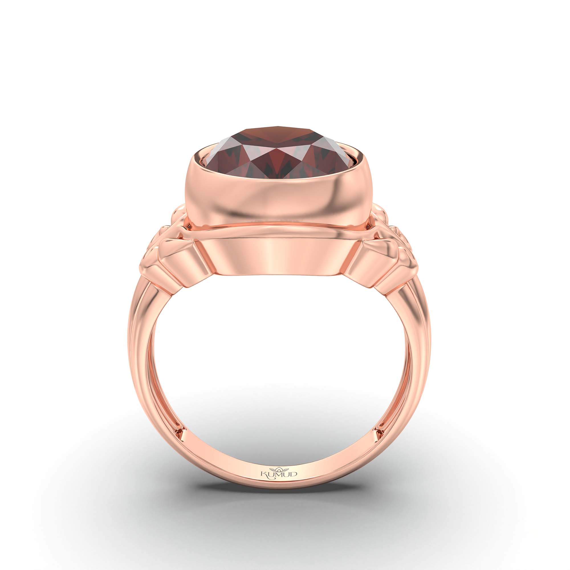 Hessonite (Gomed) Ring for Men in 18K Rose Gold – Oval 14x11 mm, Bezel Setting, 9 g (Design K12-6) thumbnail