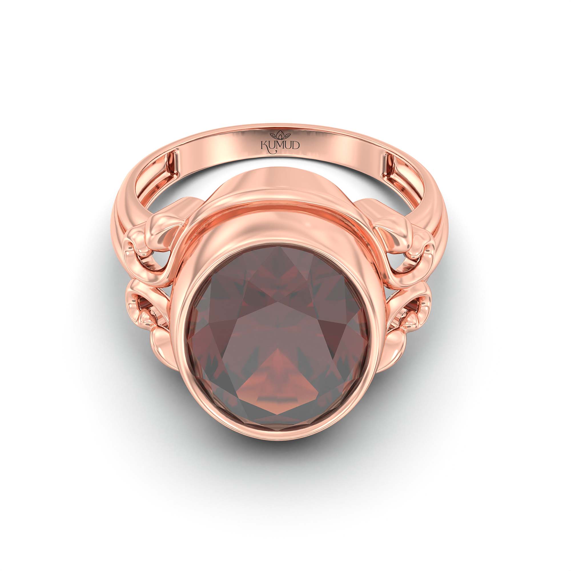 Hessonite (Gomed) Ring for Men in 18K Rose Gold – Oval 14x11 mm, Bezel Setting, 9 g (Design K12-6) thumbnail