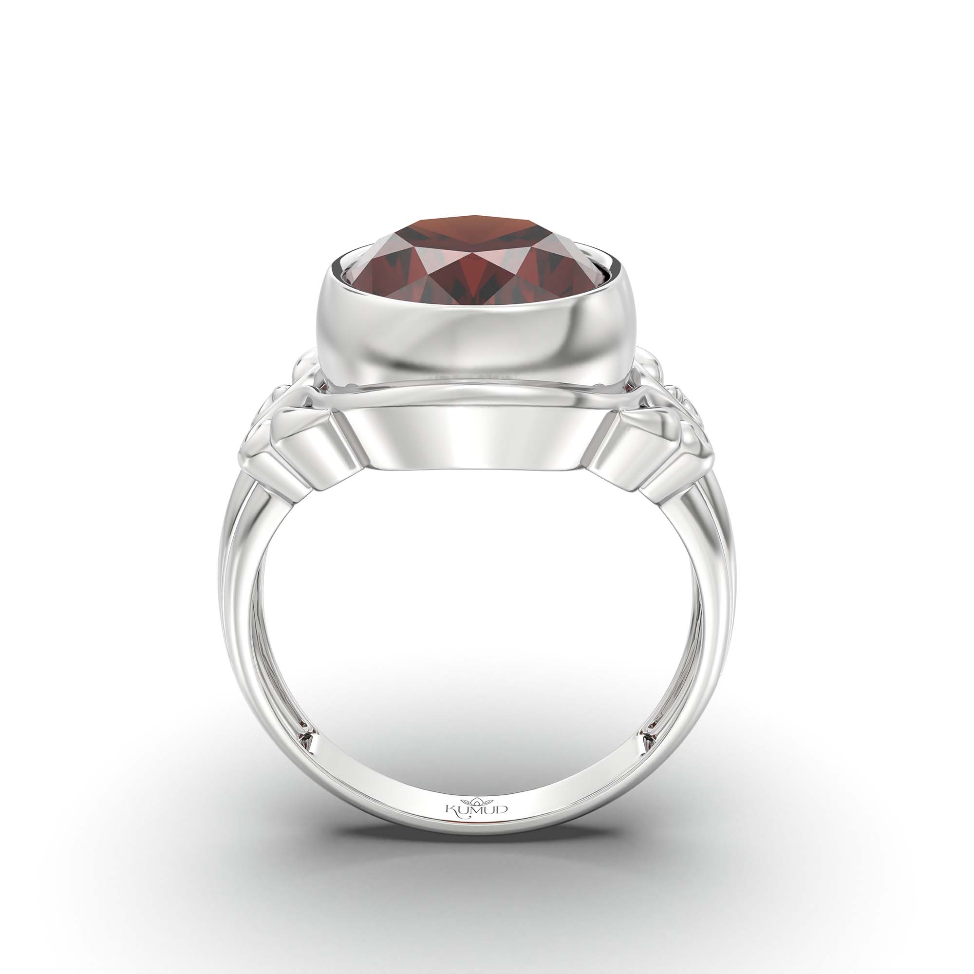 Hessonite (Gomed) Ring for Men in 925 Sterling Silver – Oval 14x11 mm, Bezel Setting, 9 g (Design K12-6) thumbnail