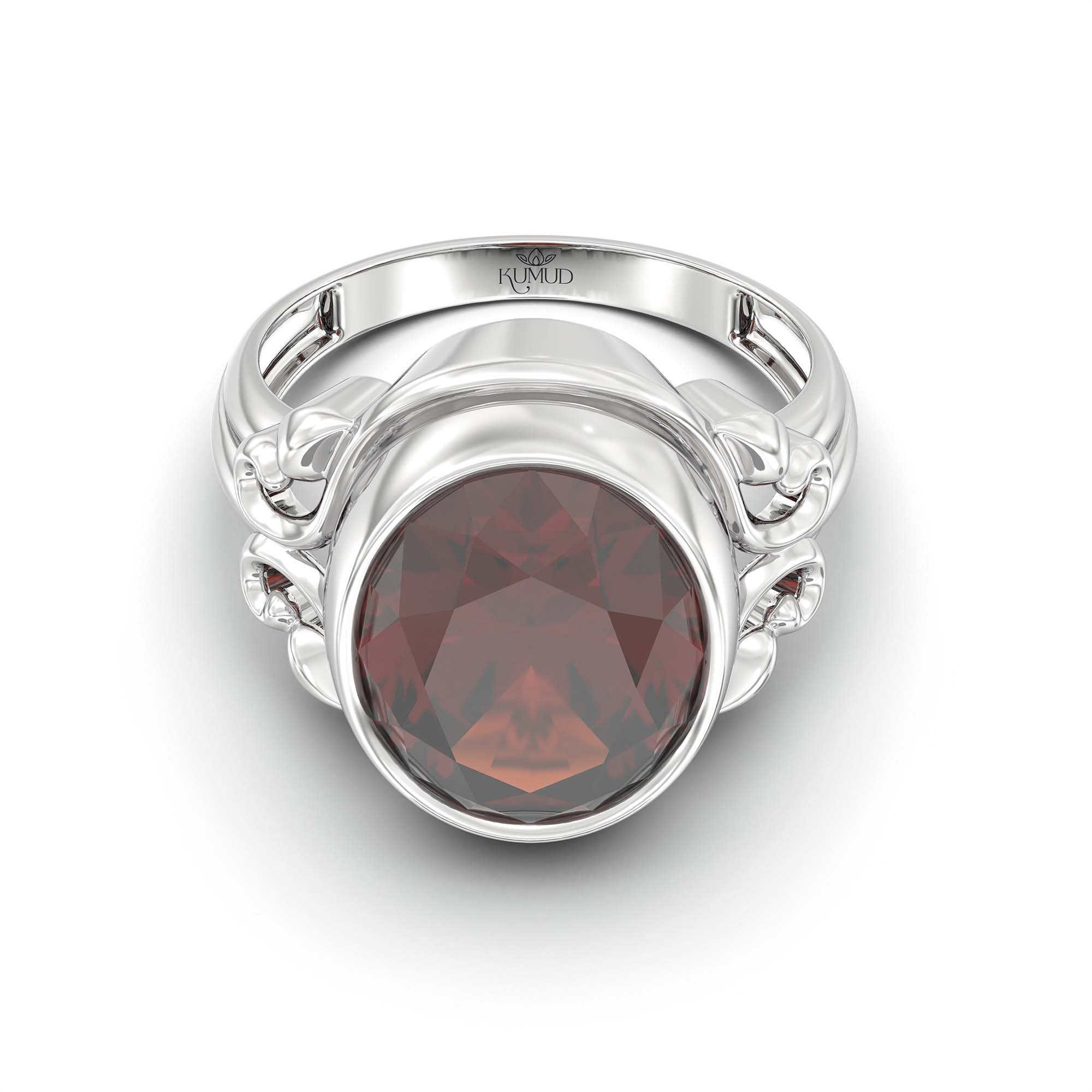Hessonite (Gomed) Ring for Men in 925 Sterling Silver – Oval 14x11 mm, Bezel Setting, 9 g (Design K12-6) thumbnail