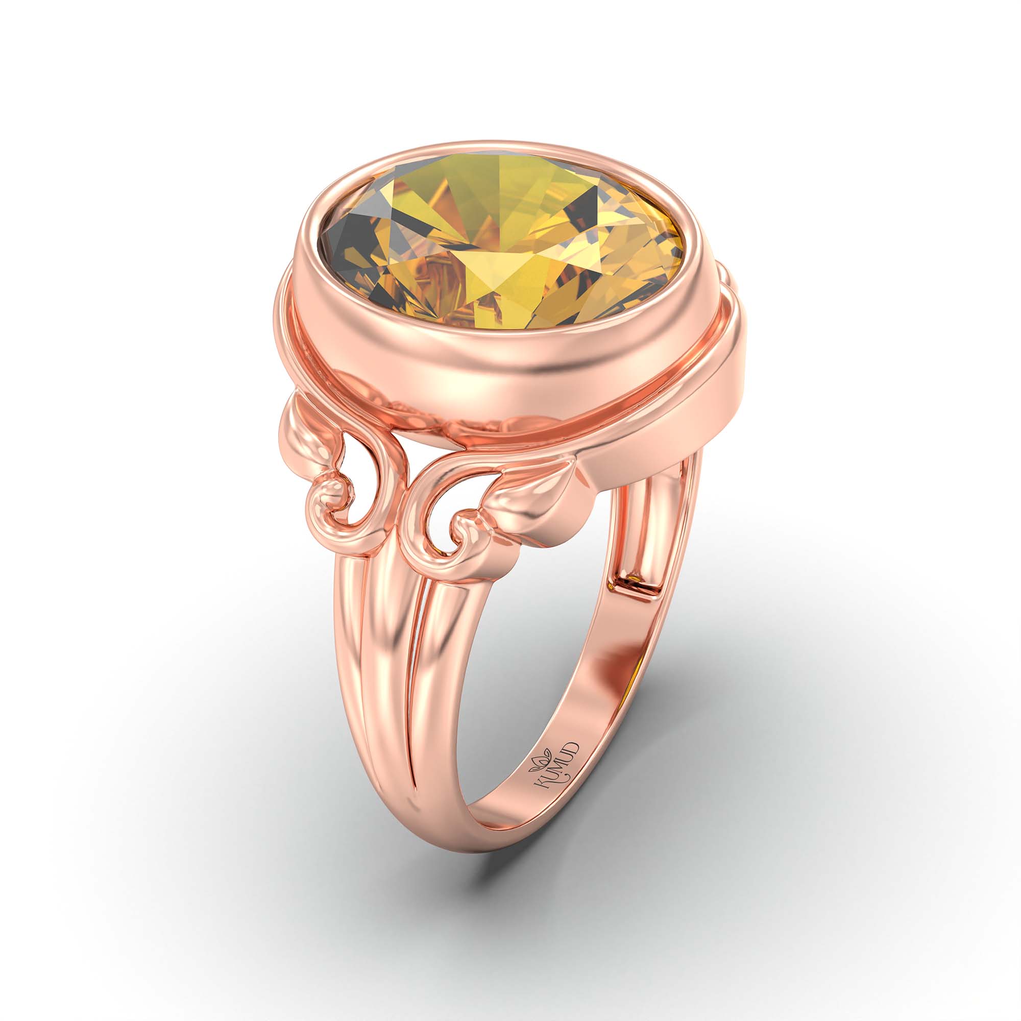 Yellow Sapphire (Pukhraj) Ring for Men in 18K Rose Gold – Oval 14x11 mm, Bezel Setting, 9 g (Design K12-6) thumbnail