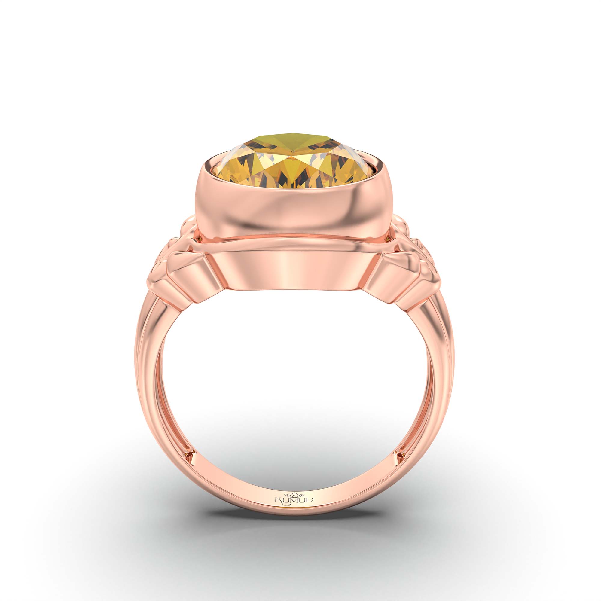 Yellow Sapphire (Pukhraj) Ring for Men in 18K Rose Gold – Oval 14x11 mm, Bezel Setting, 9 g (Design K12-6) thumbnail