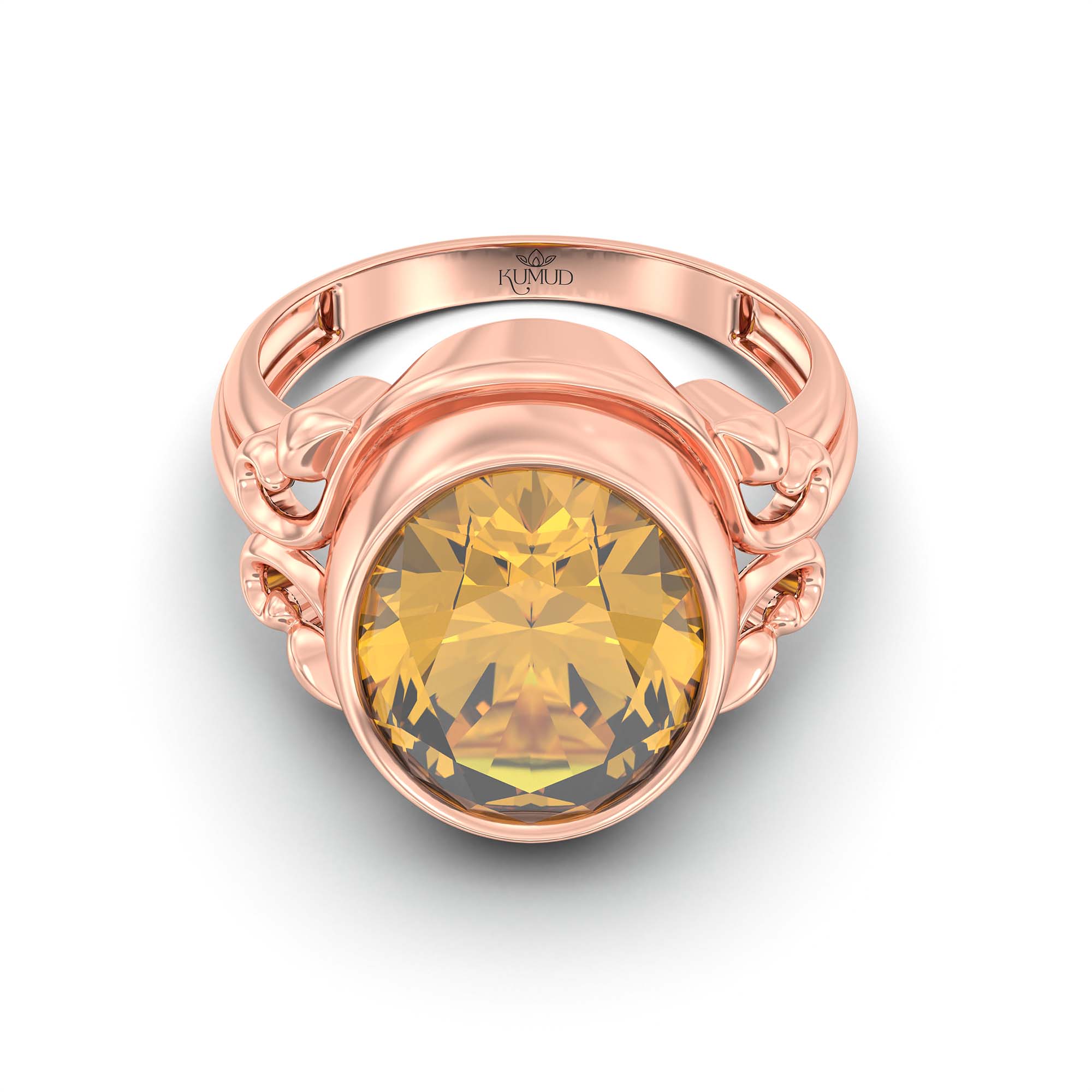 Yellow Sapphire (Pukhraj) Ring for Men in 18K Rose Gold – Oval 14x11 mm, Bezel Setting, 9 g (Design K12-6) thumbnail