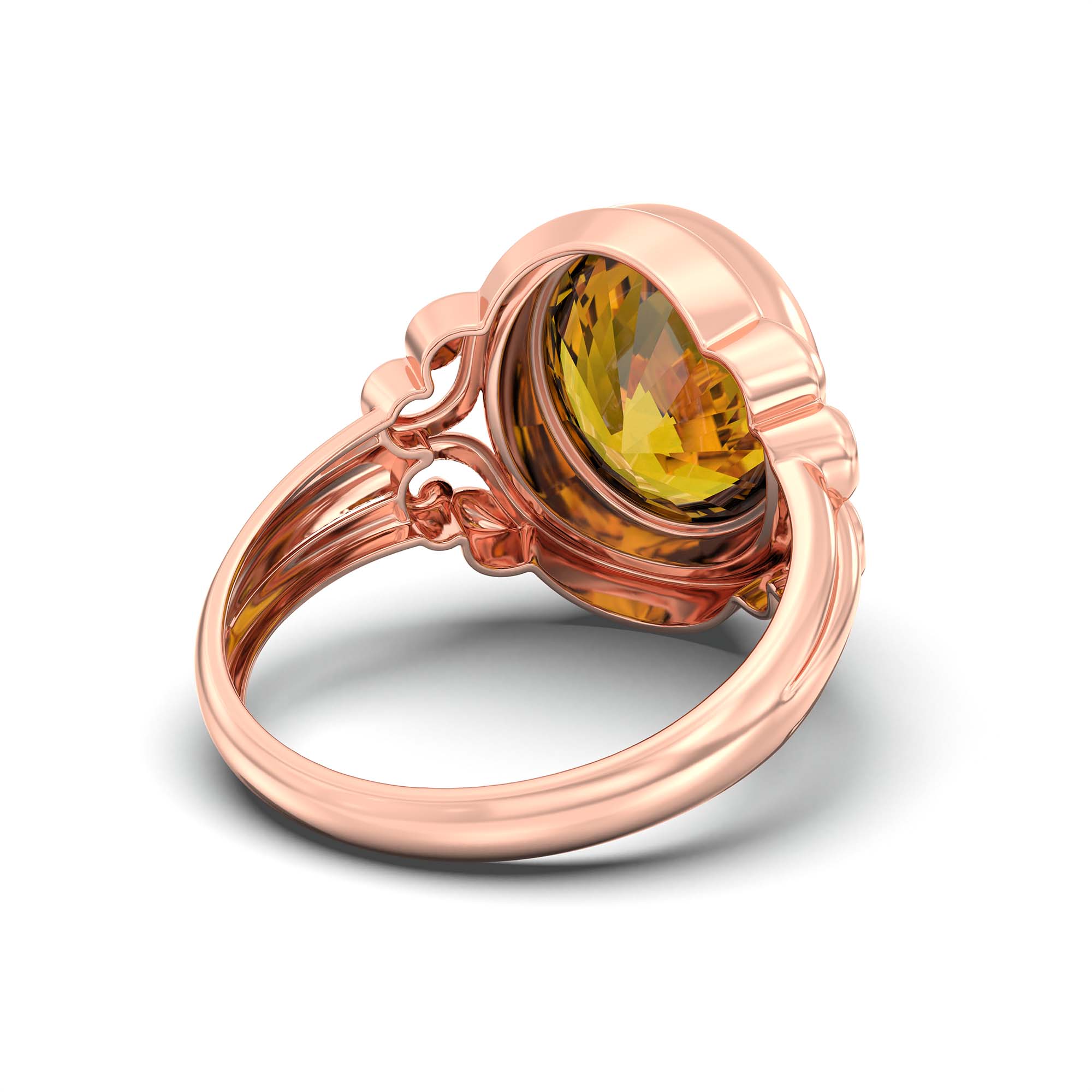Yellow Sapphire (Pukhraj) Ring for Men in 18K Rose Gold – Oval 14x11 mm, Bezel Setting, 9 g (Design K12-6) thumbnail