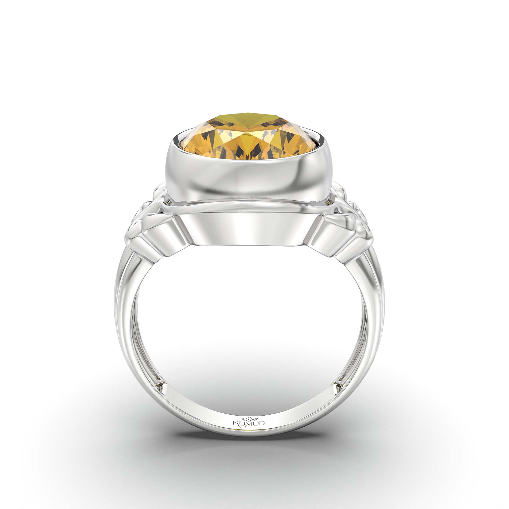 Yellow Sapphire (Pukhraj) Ring for Men in 18K White Gold – Oval 14x11 mm, Bezel Setting, 9 g (Design K12-6) thumbnail