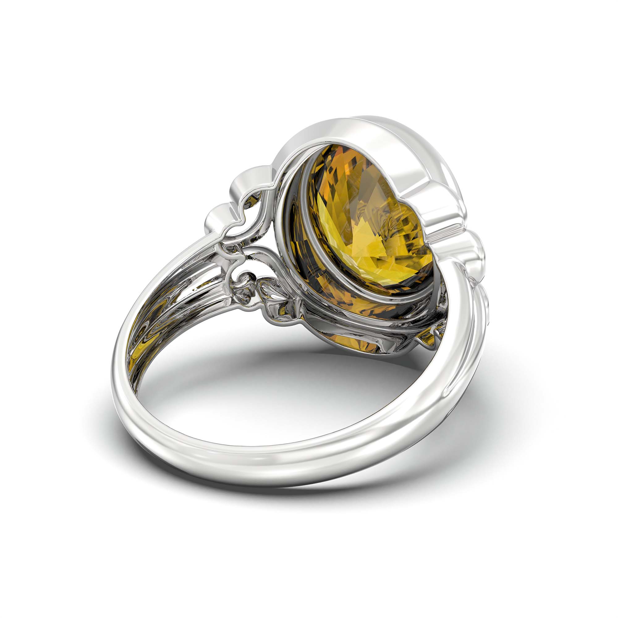 Yellow Sapphire (Pukhraj) Ring for Men in 18K White Gold – Oval 14x11 mm, Bezel Setting, 9 g (Design K12-6) thumbnail