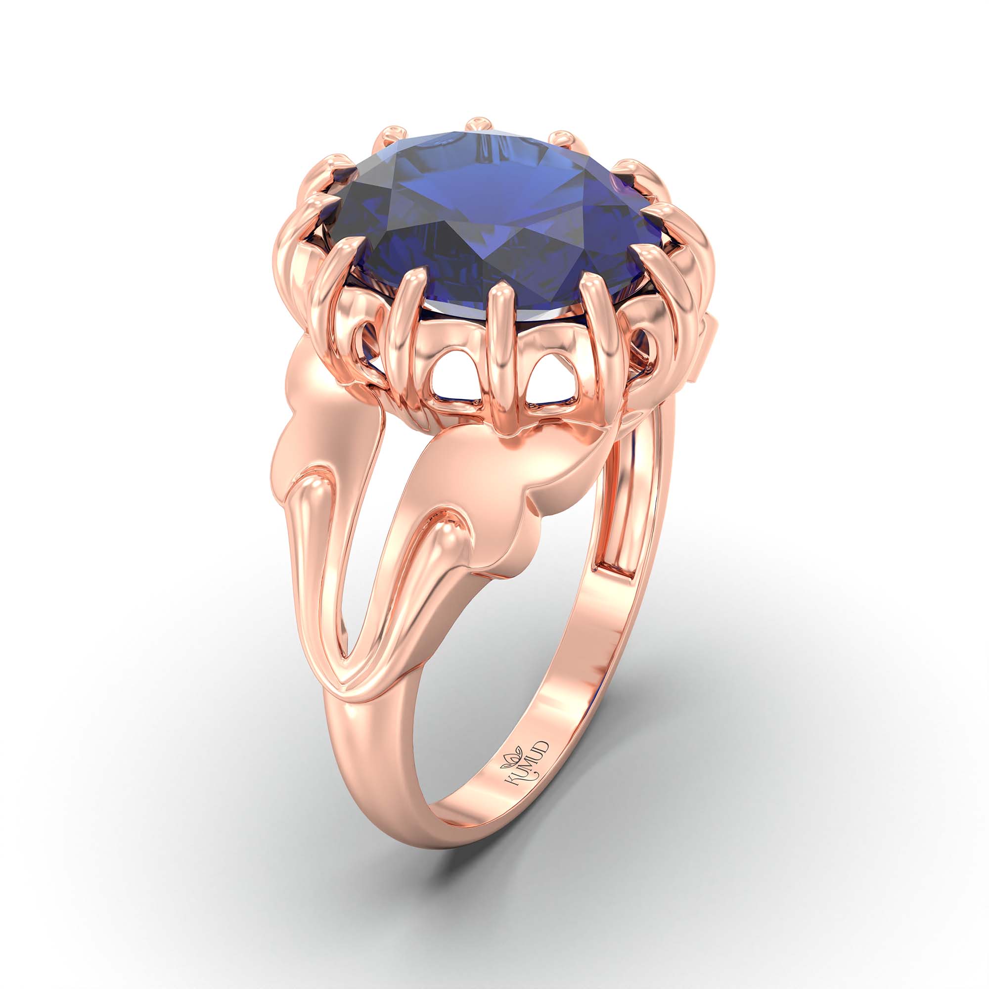 Blue Sapphire (Neelam) Ring for Men in 18K Rose Gold – Oval 14x11 mm, Prong Setting, 9 g (Design K12-7) thumbnail