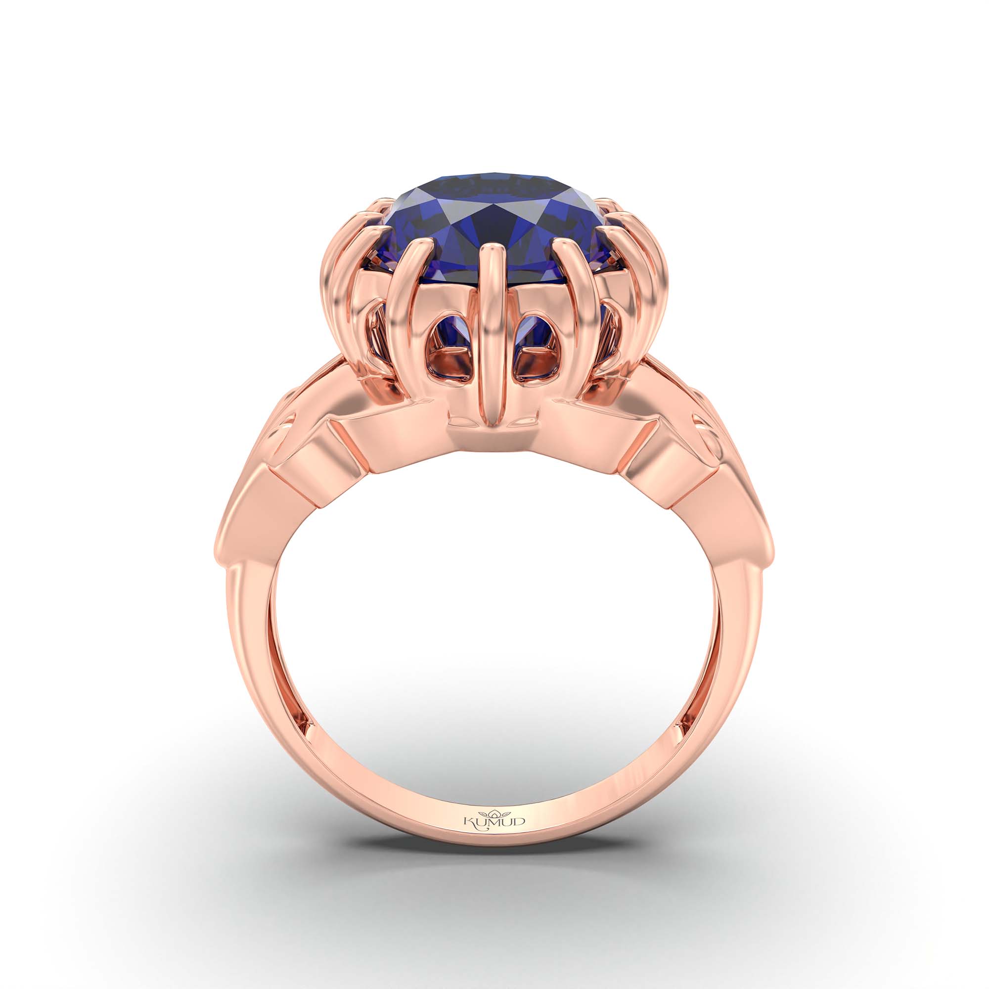 Blue Sapphire (Neelam) Ring for Men in 18K Rose Gold – Oval 14x11 mm, Prong Setting, 9 g (Design K12-7) thumbnail
