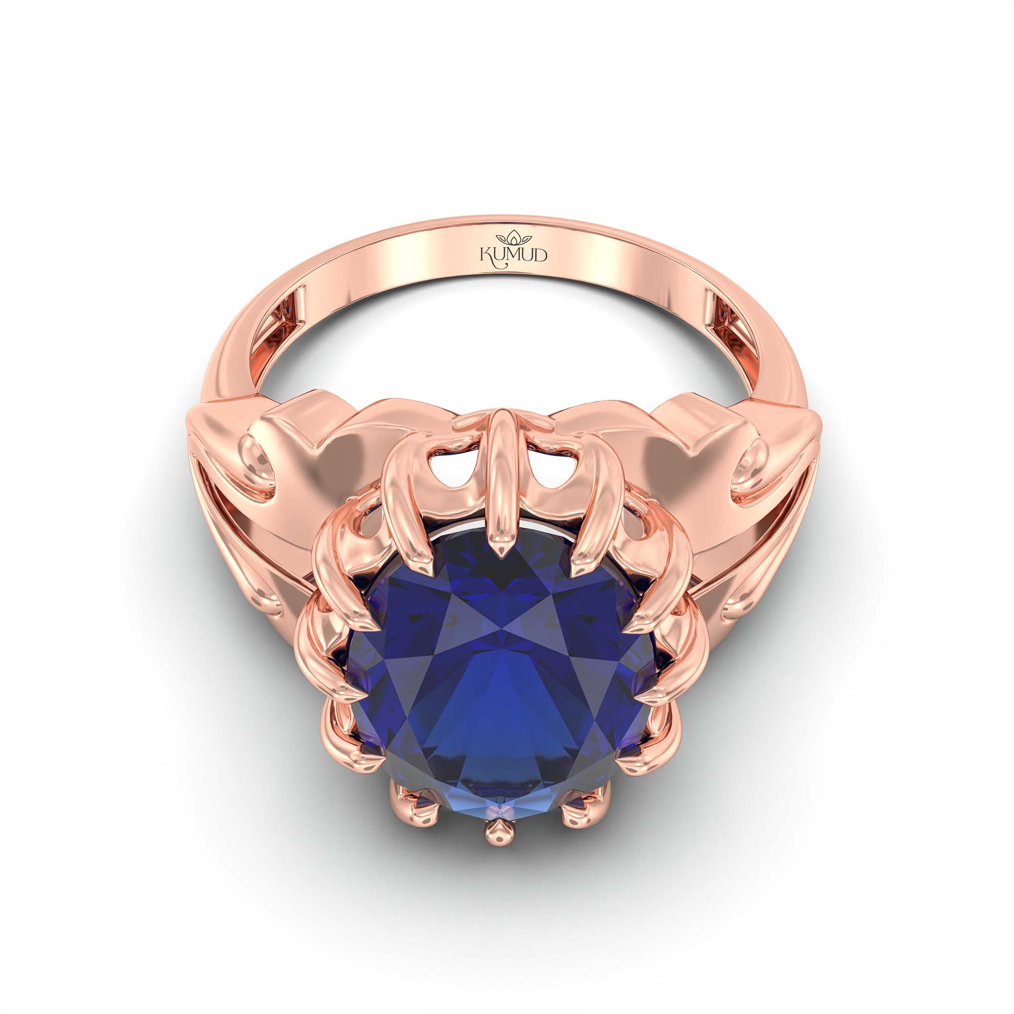 Blue Sapphire (Neelam) Ring for Men in 18K Rose Gold – Oval 14x11 mm, Prong Setting, 9 g (Design K12-7) thumbnail