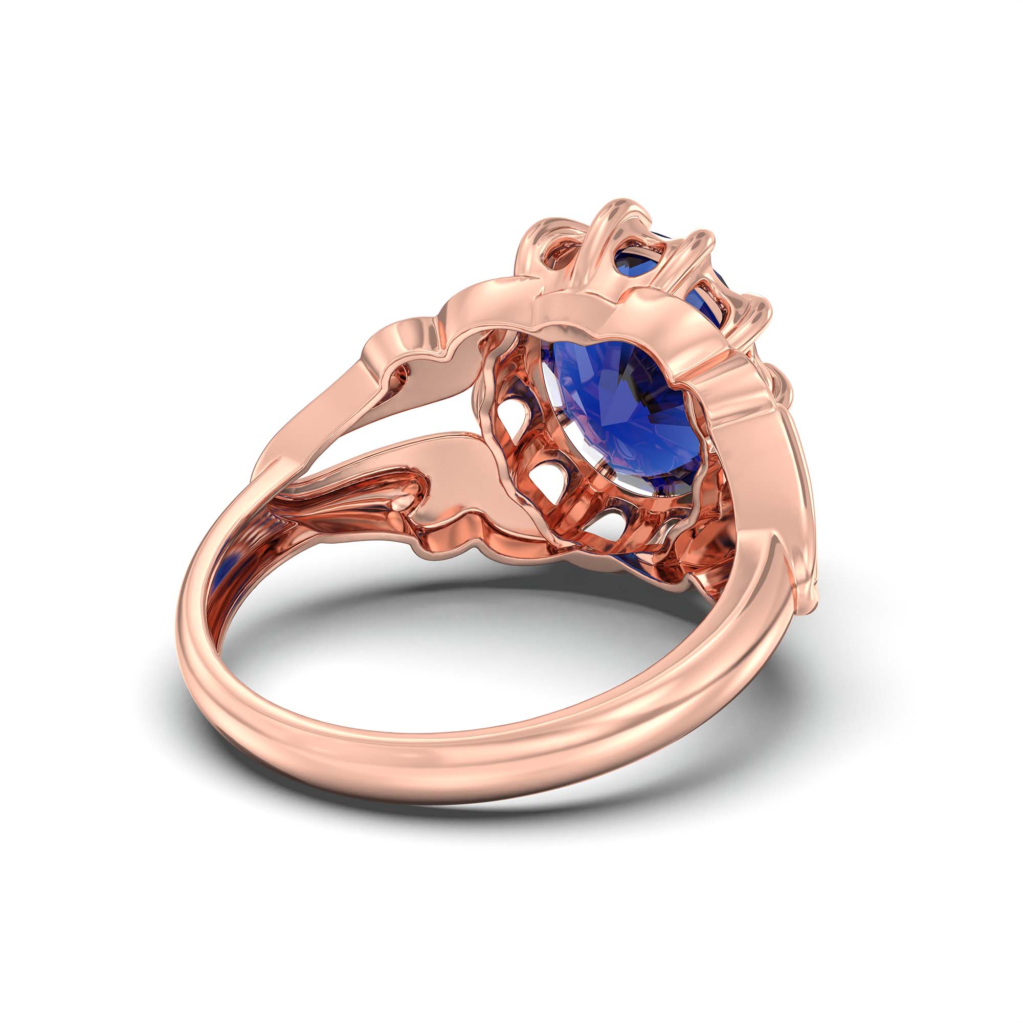 Blue Sapphire (Neelam) Ring for Men in 18K Rose Gold – Oval 14x11 mm, Prong Setting, 9 g (Design K12-7) thumbnail