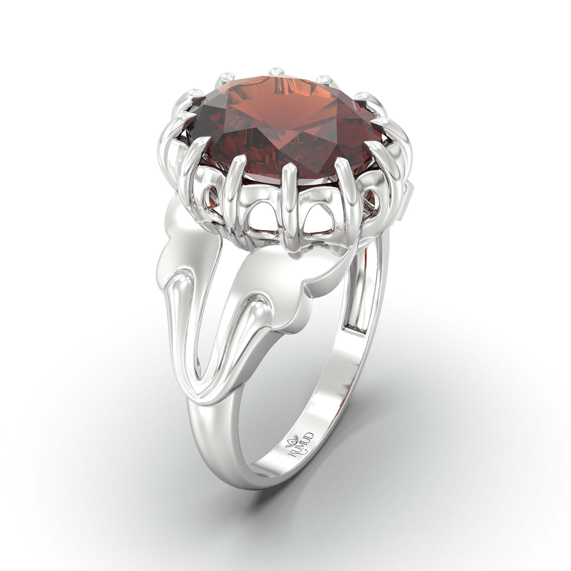 Hessonite (Gomed) Ring for Men in 18K White Gold – Oval 14x11 mm, Prong Setting, 9 g (Design K12-7) thumbnail