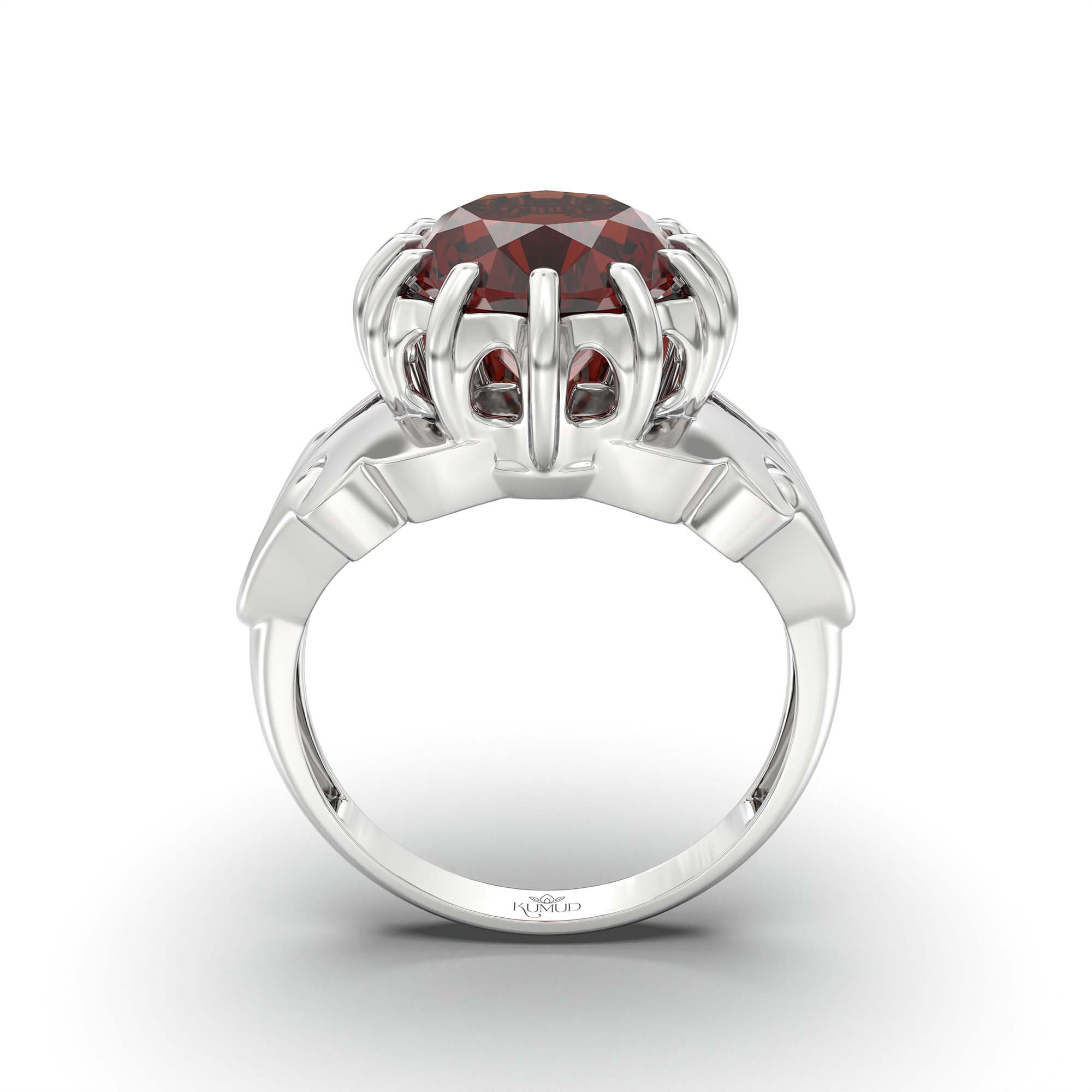Hessonite (Gomed) Ring for Men in 18K White Gold – Oval 14x11 mm, Prong Setting, 9 g (Design K12-7) thumbnail