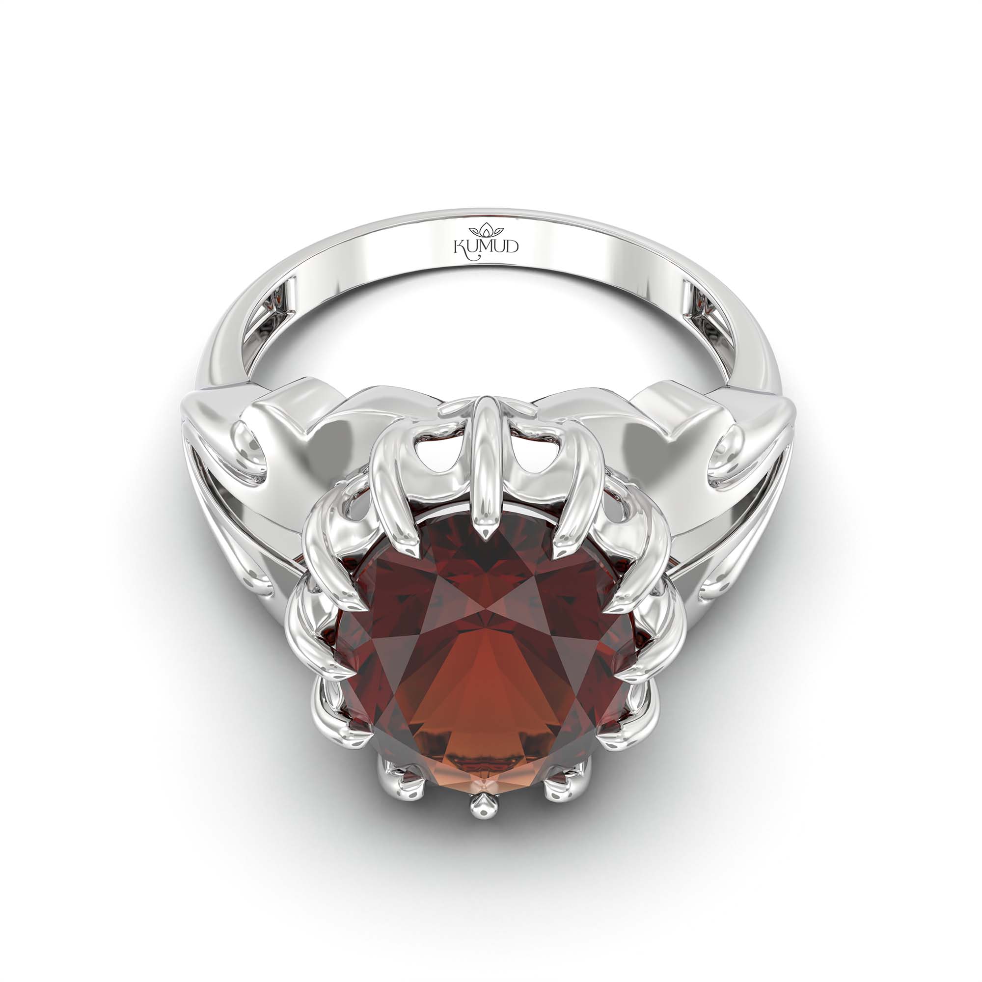 Hessonite (Gomed) Ring for Men in 18K White Gold – Oval 14x11 mm, Prong Setting, 9 g (Design K12-7) thumbnail