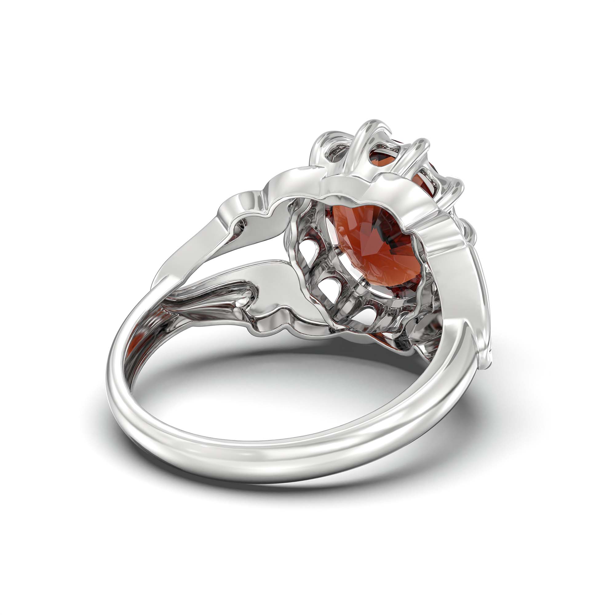 Hessonite (Gomed) Ring for Men in 18K White Gold – Oval 14x11 mm, Prong Setting, 9 g (Design K12-7) thumbnail