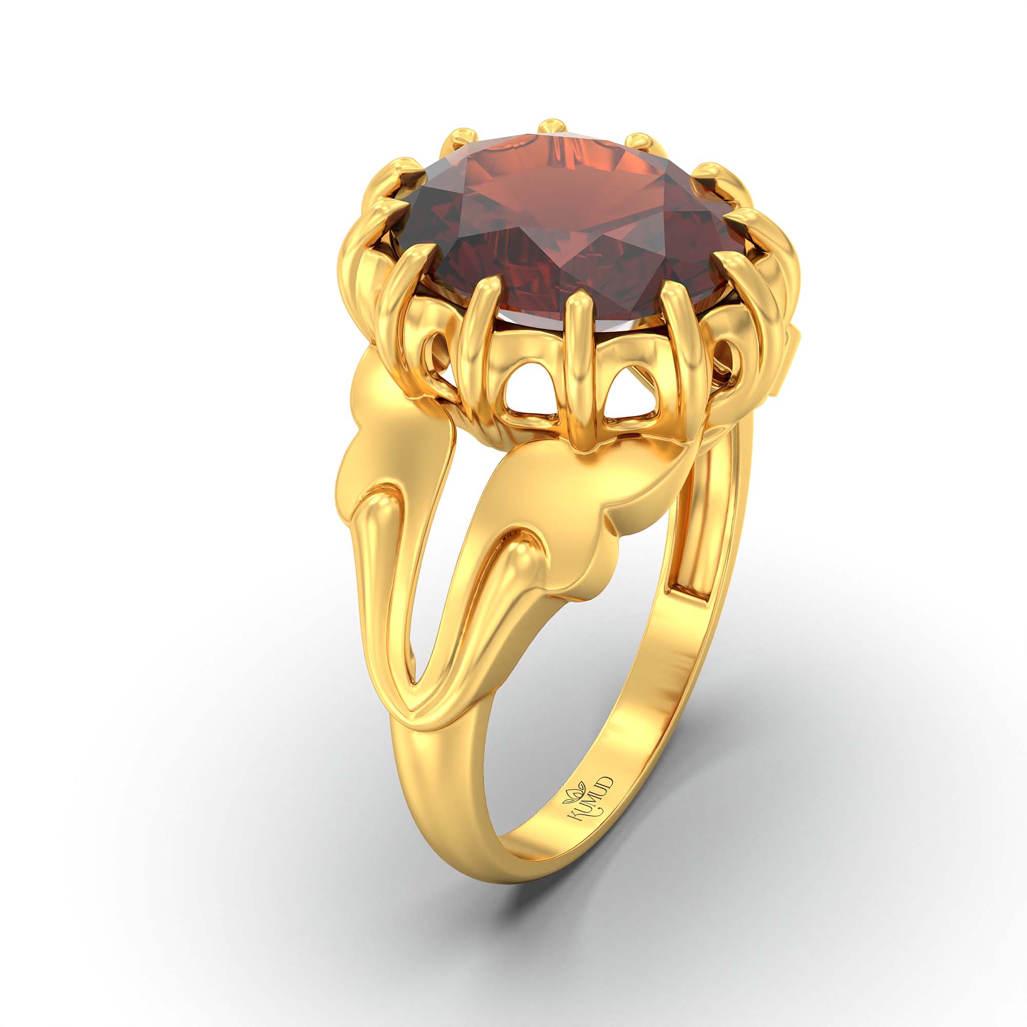 Hessonite (Gomed) Ring for Men in 22K Yellow Gold – Oval 14x11 mm, Prong Setting, 9 g (Design K12-7) thumbnail