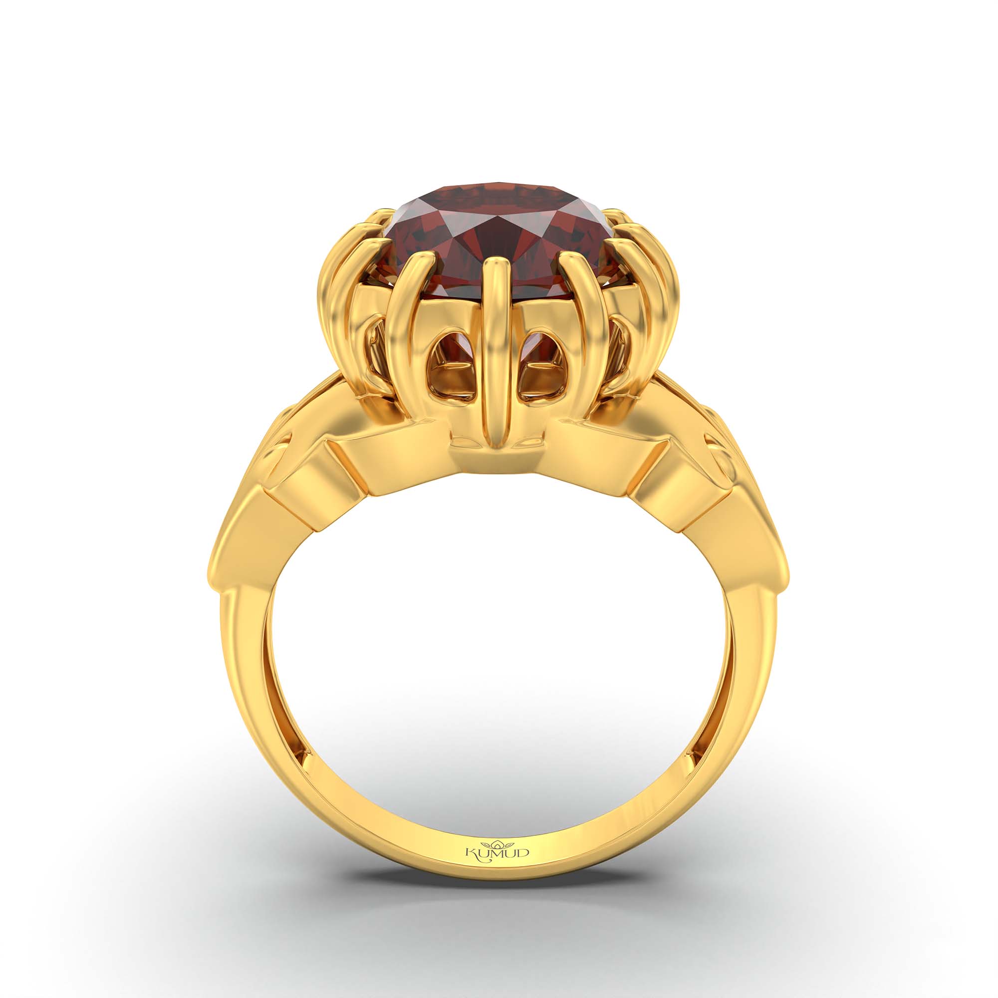 Hessonite (Gomed) Ring for Men in 22K Yellow Gold – Oval 14x11 mm, Prong Setting, 9 g (Design K12-7) thumbnail