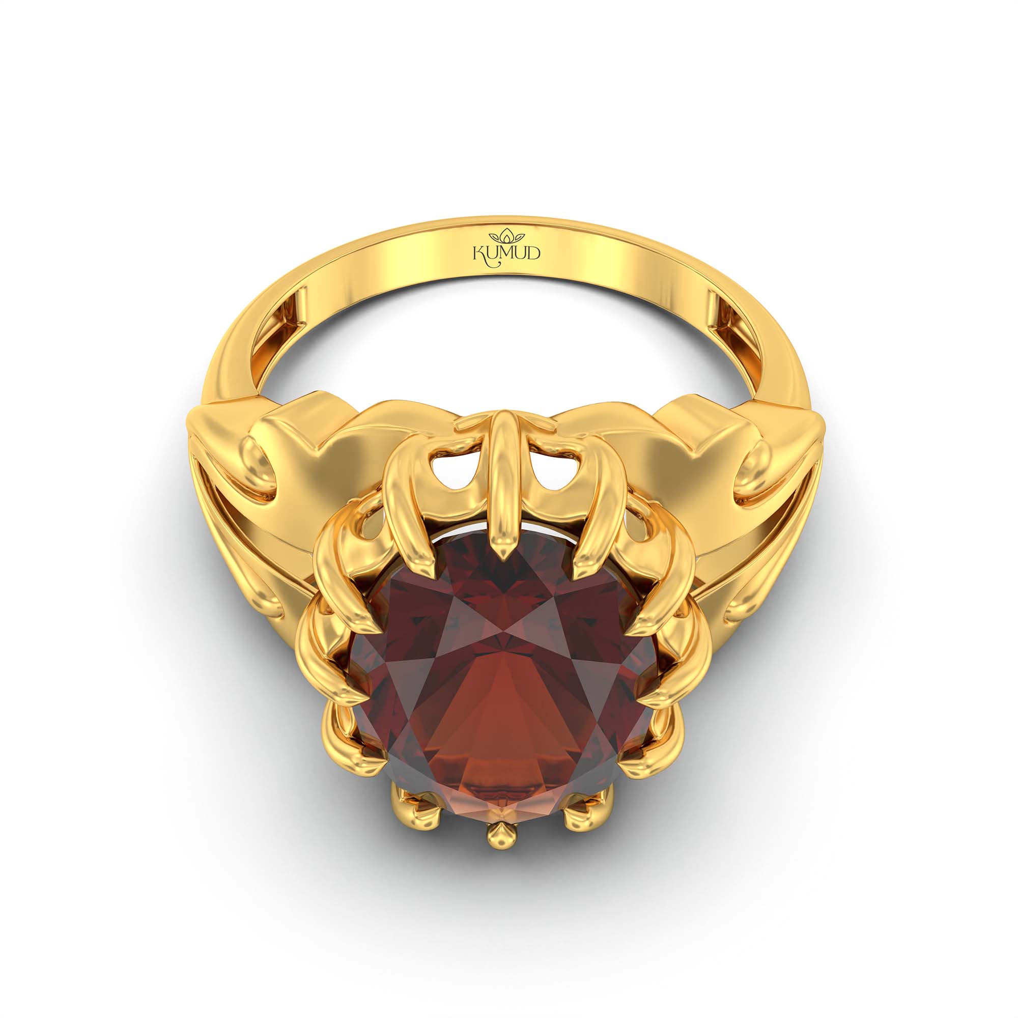 Hessonite (Gomed) Ring for Men in 22K Yellow Gold – Oval 14x11 mm, Prong Setting, 9 g (Design K12-7) thumbnail