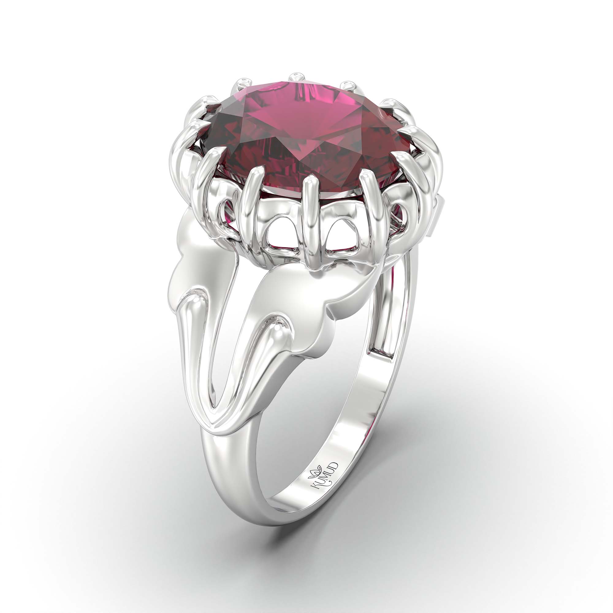 Ruby (Manik) Ring for Men in 18K White Gold – Oval 14x11 mm, Prong Setting, 9 g (Design K12-7) thumbnail