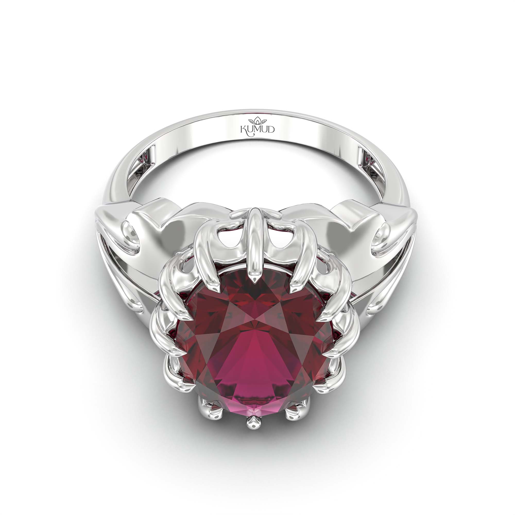 Ruby (Manik) Ring for Men in 18K White Gold – Oval 14x11 mm, Prong Setting, 9 g (Design K12-7) thumbnail