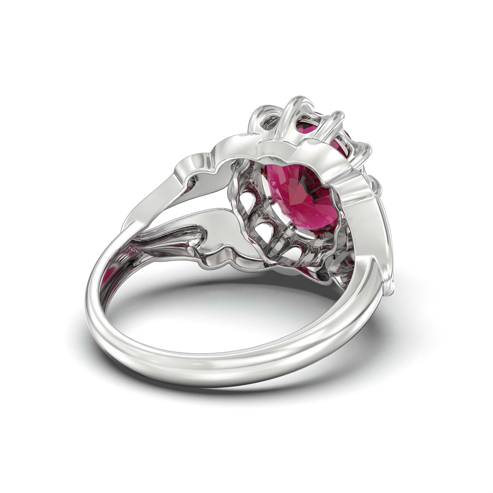 Ruby (Manik) Ring for Men in 18K White Gold – Oval 14x11 mm, Prong Setting, 9 g (Design K12-7) thumbnail