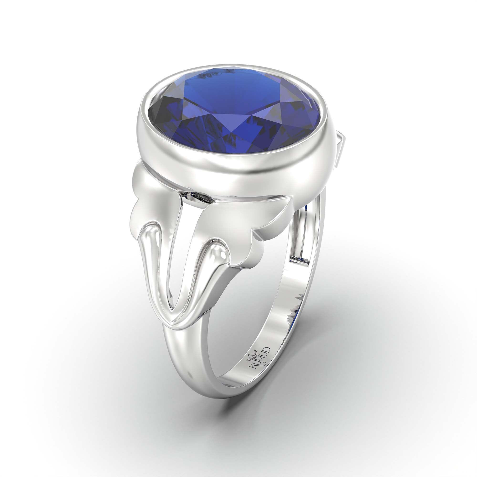 Blue Sapphire (Neelam) Ring for Men in 925 Sterling Silver – Oval 14x11 mm, Bezel Setting, 9 g (Design K12-7) thumbnail