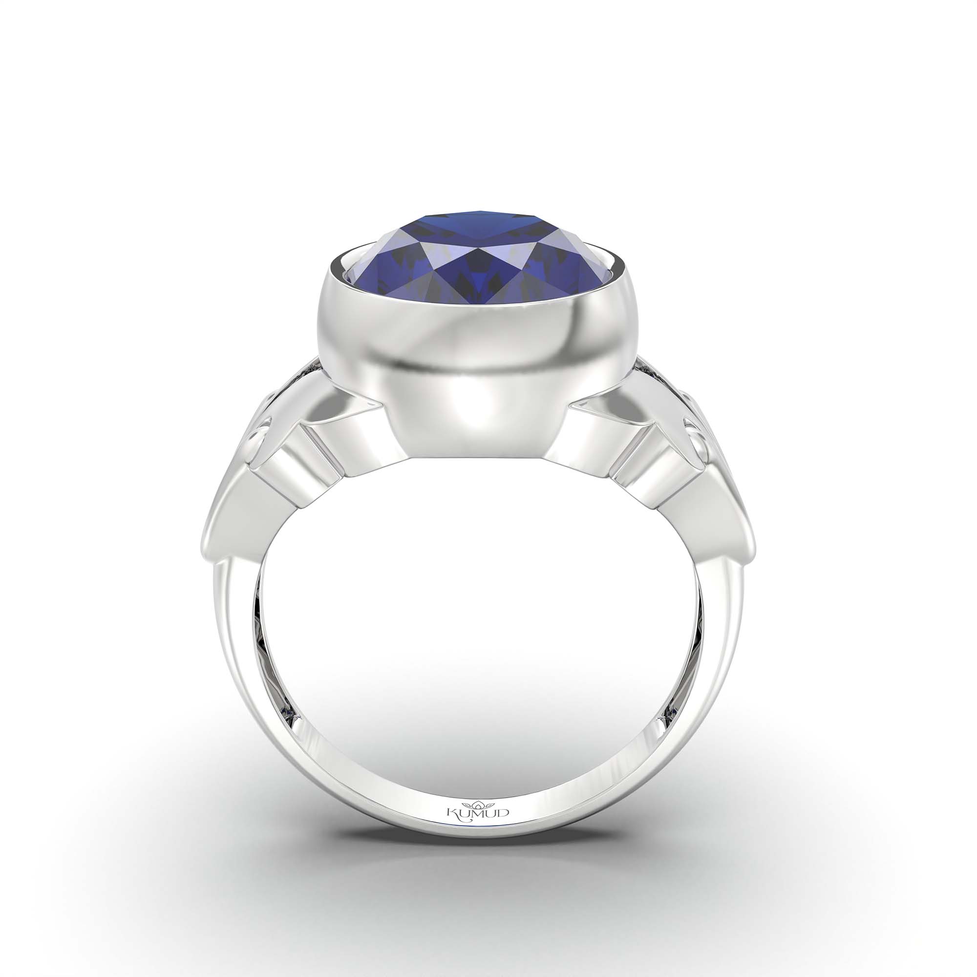 Blue Sapphire (Neelam) Ring for Men in 925 Sterling Silver – Oval 14x11 mm, Bezel Setting, 9 g (Design K12-7) thumbnail